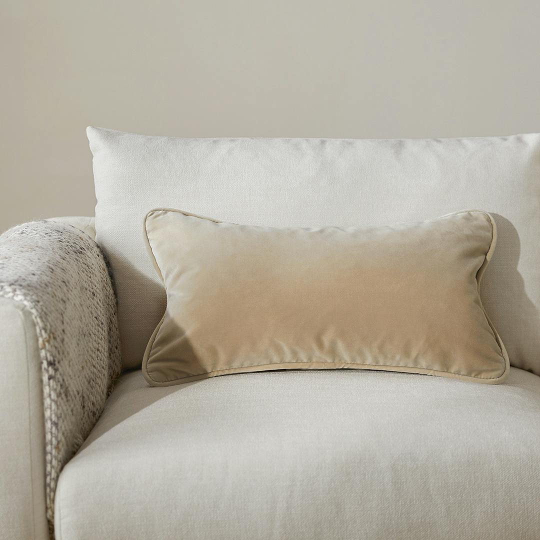 Lucca Plush Pacific Taupe Velvet Lumbar Pillow | Article
