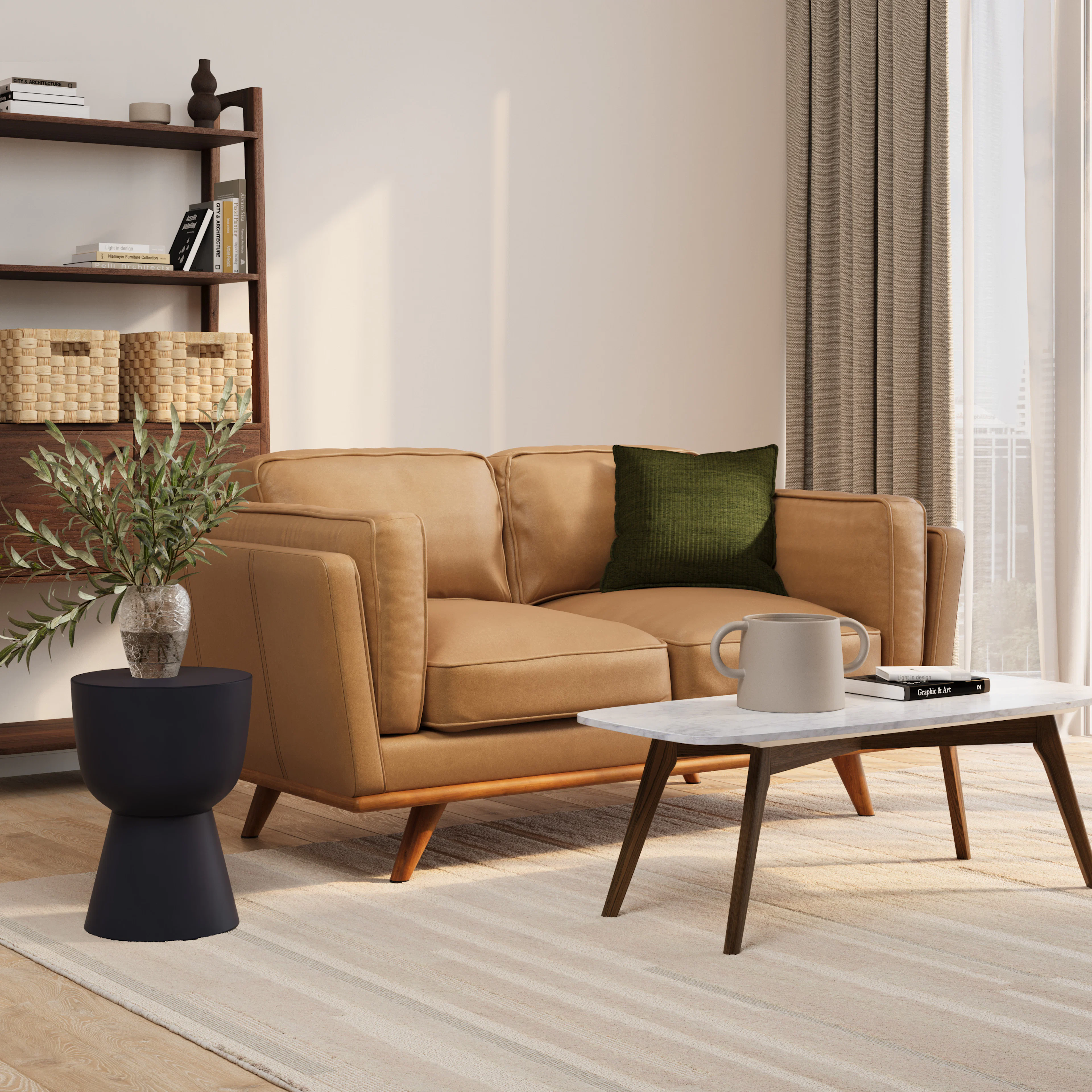 Timber 66.5" Charme Tan Leather Loveseat - Stylish Comfort