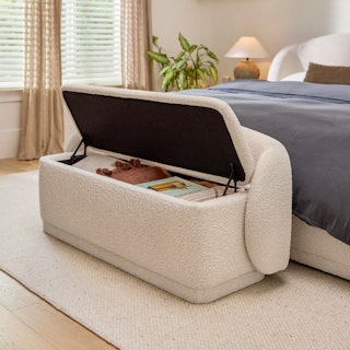 Kayra 57.5" Storage Bench - Ivory Bouclé