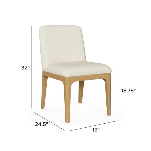 2x Rosin Ivory White Fabric & Light Solid Wood Armless Dining Chair ...