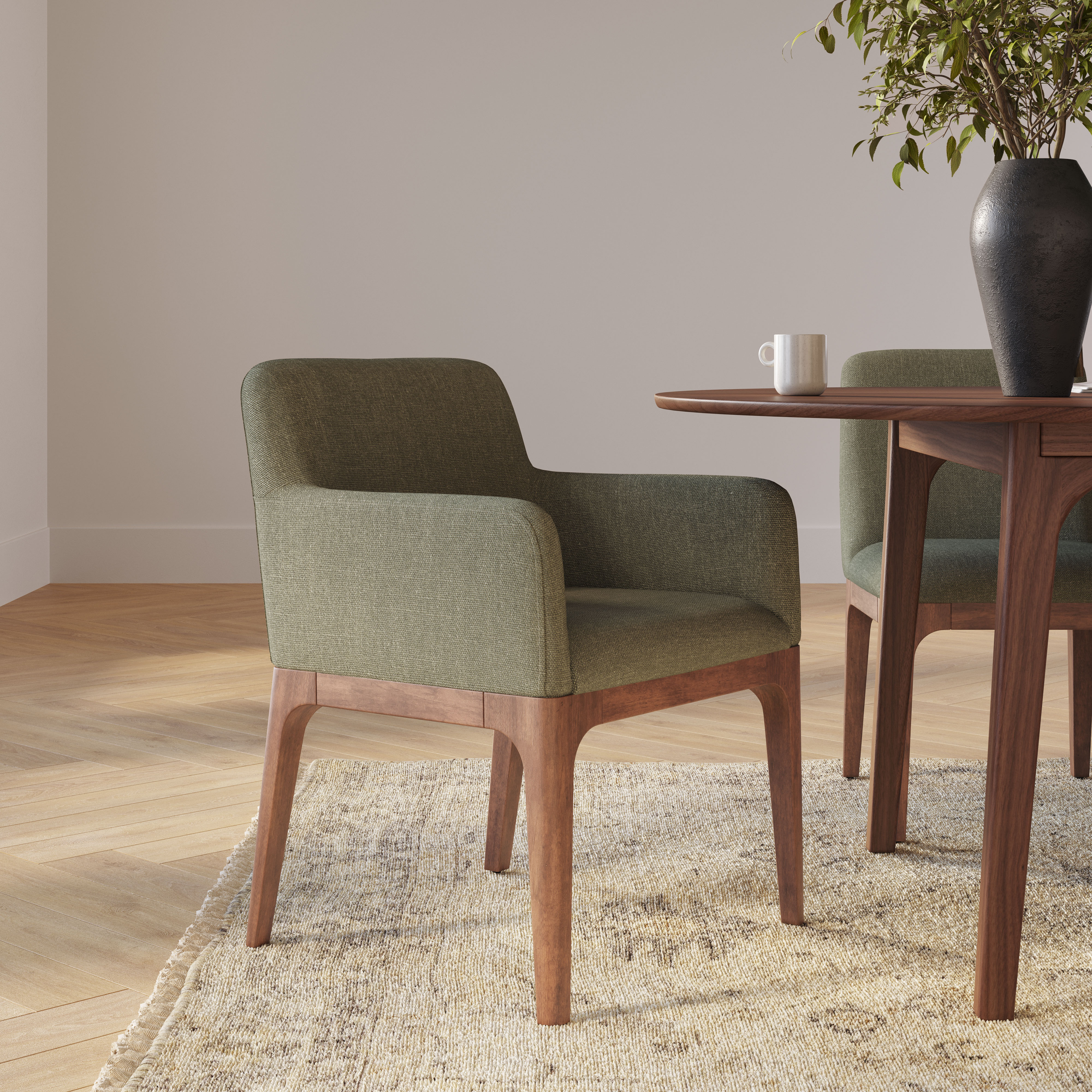 2x Rosin Green Fabric & Solid Wood Dining Armchair | Article