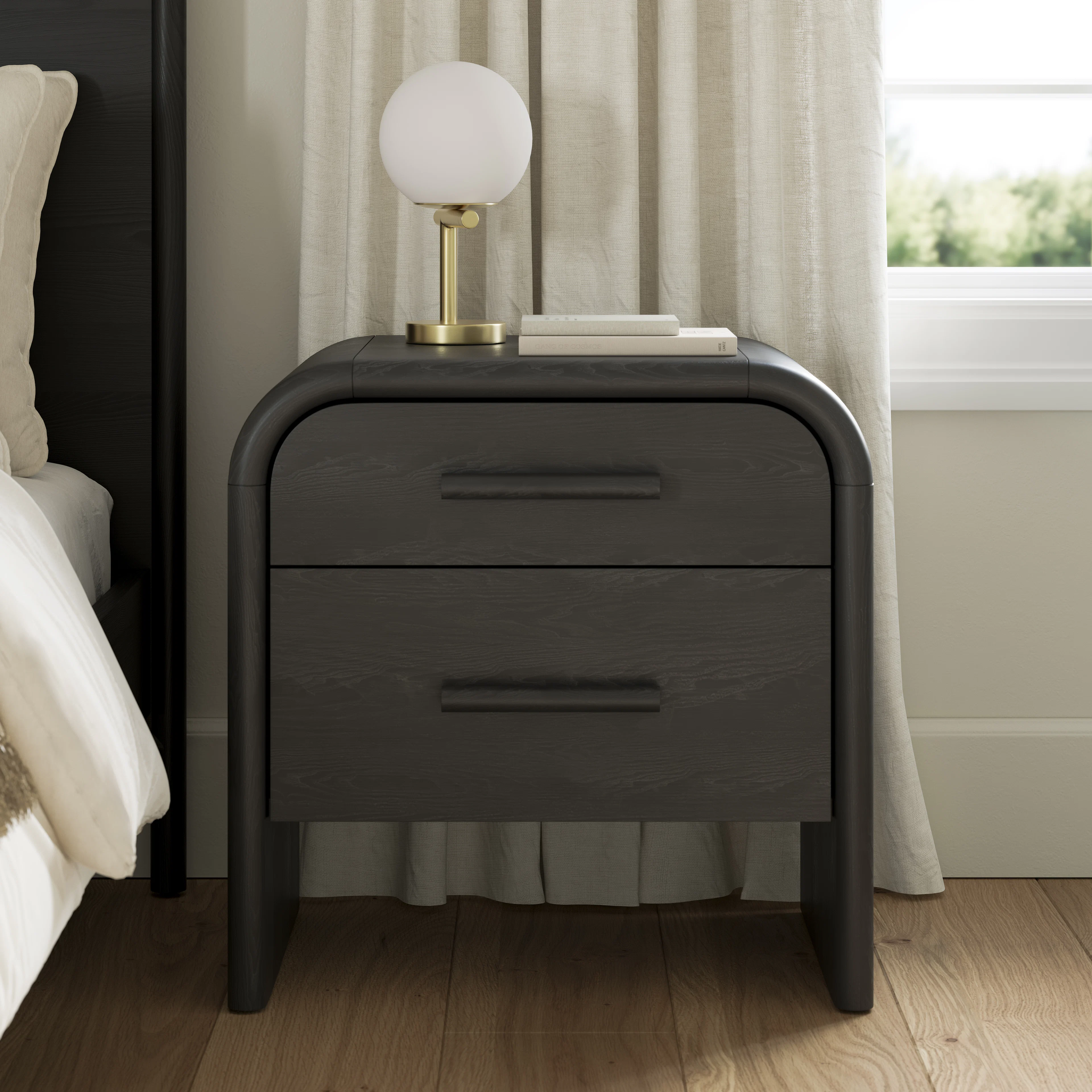 Faydra 2-Drawer Black Ash Nightstand | Stylish & Modern