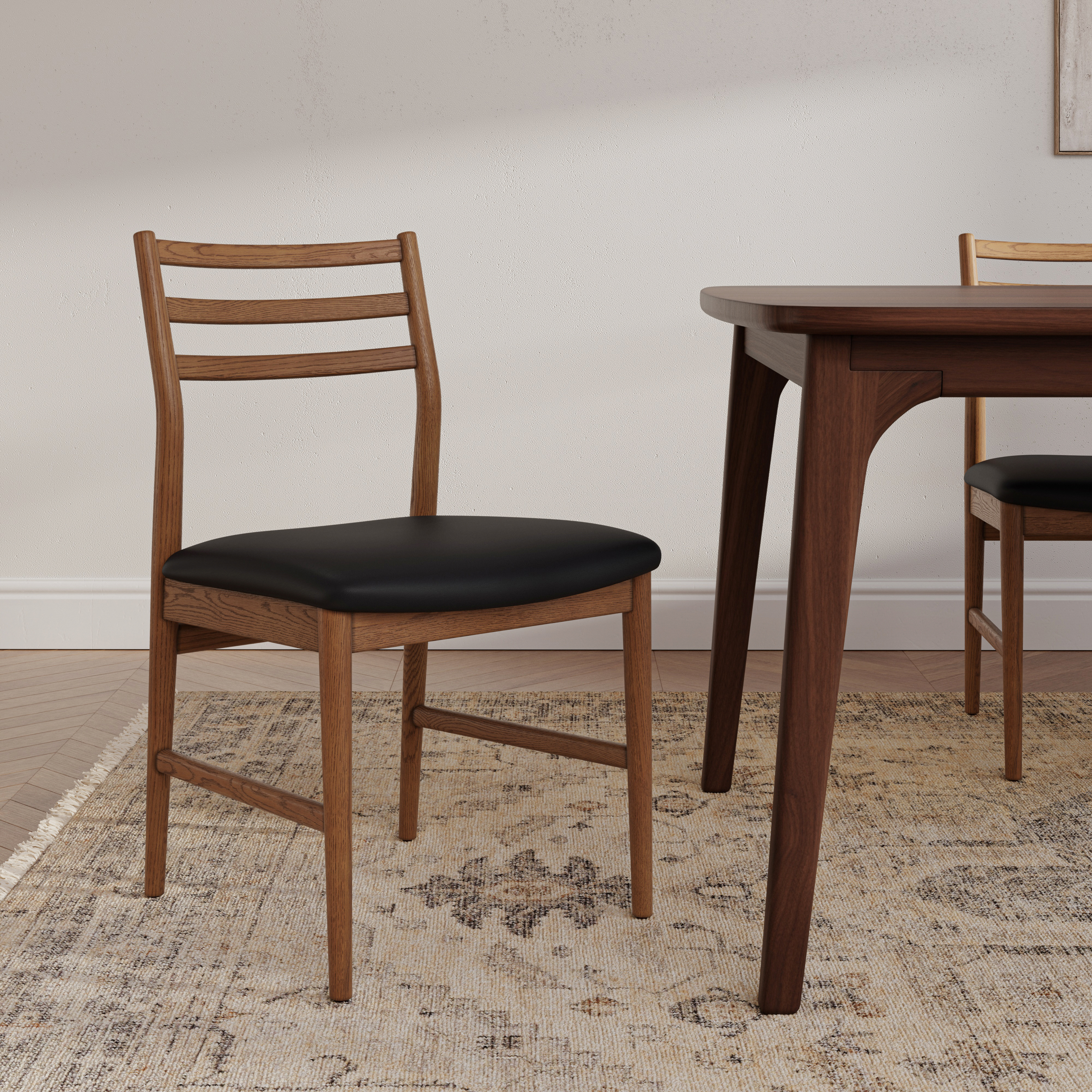 Armless Solid Black Oak Dining Chairs, Japandi Style | Dabo