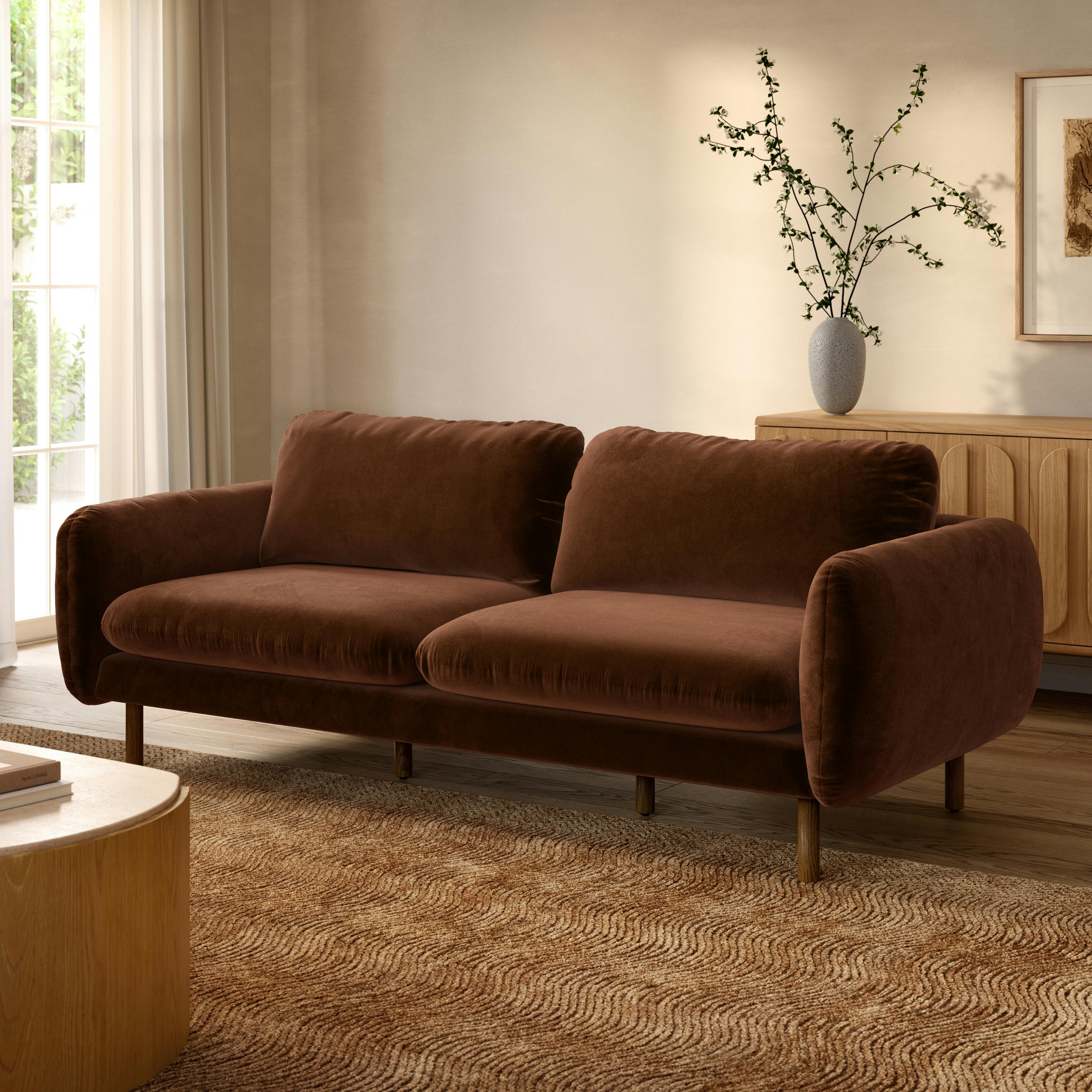 Sanders Brown Velvet Sofa, Solid Wood Legs | Article