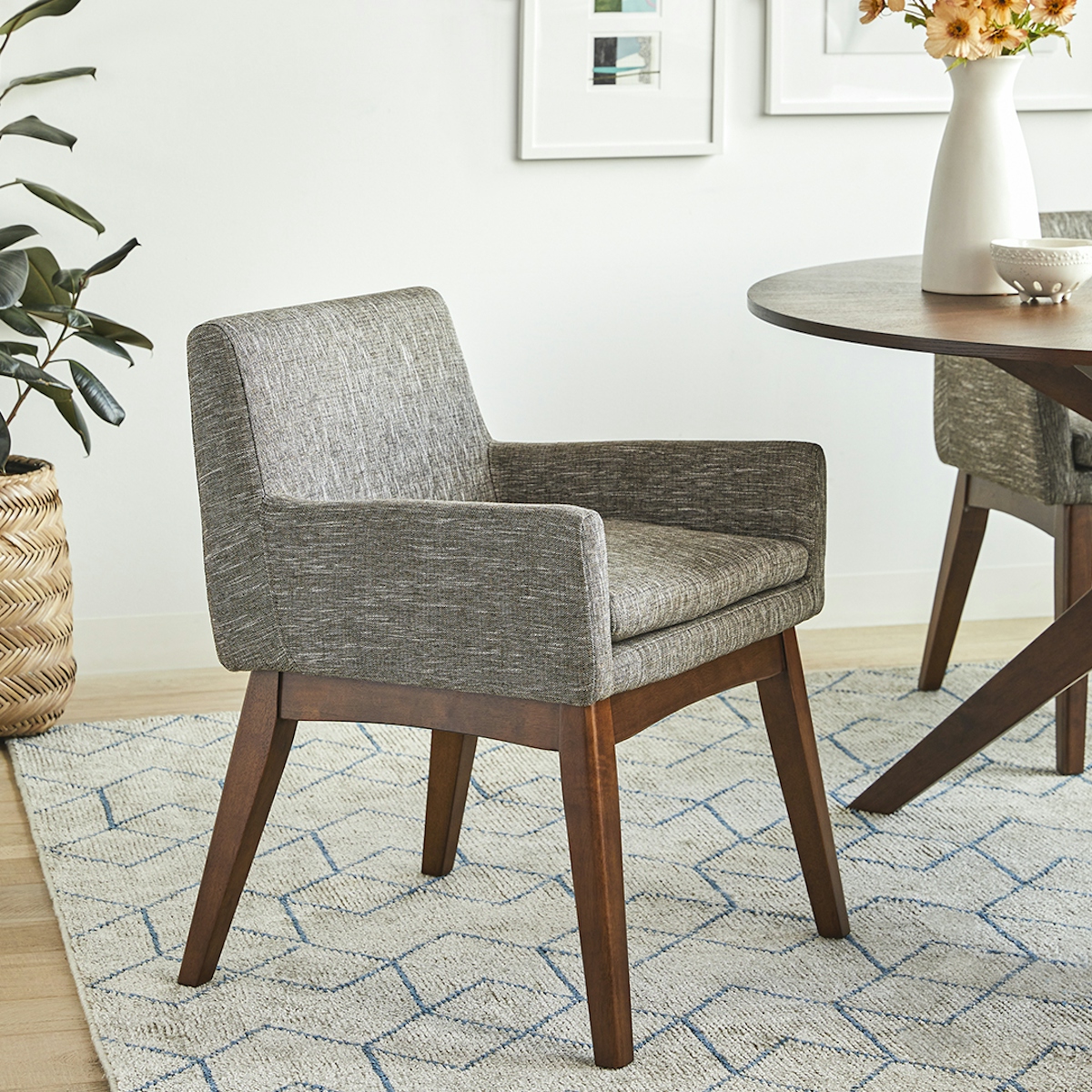 Chantel Walnut & Volcanic Grey Fabric Dining Armchair | Article