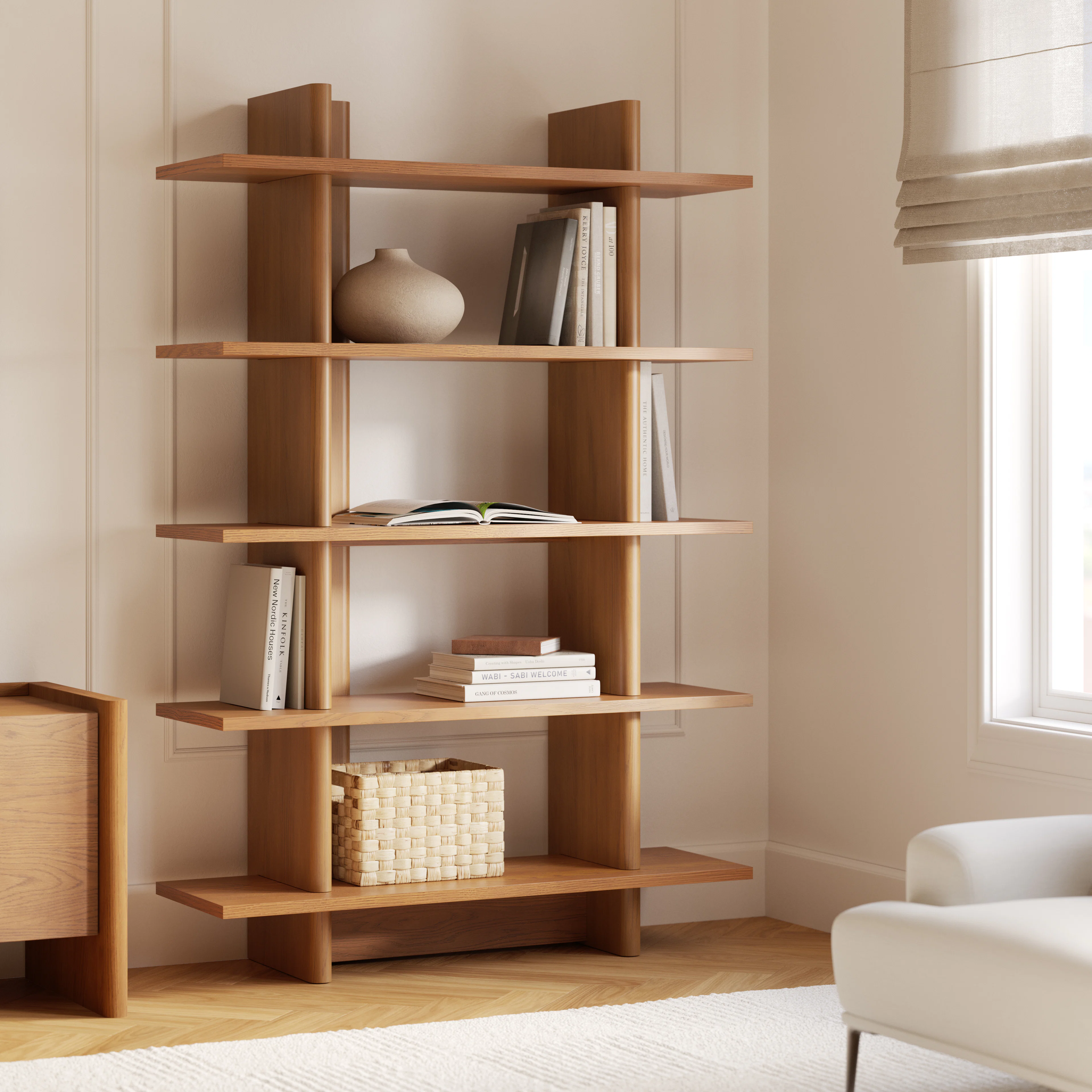 Torme 48" Bookcase, Tall - Smoked Oak