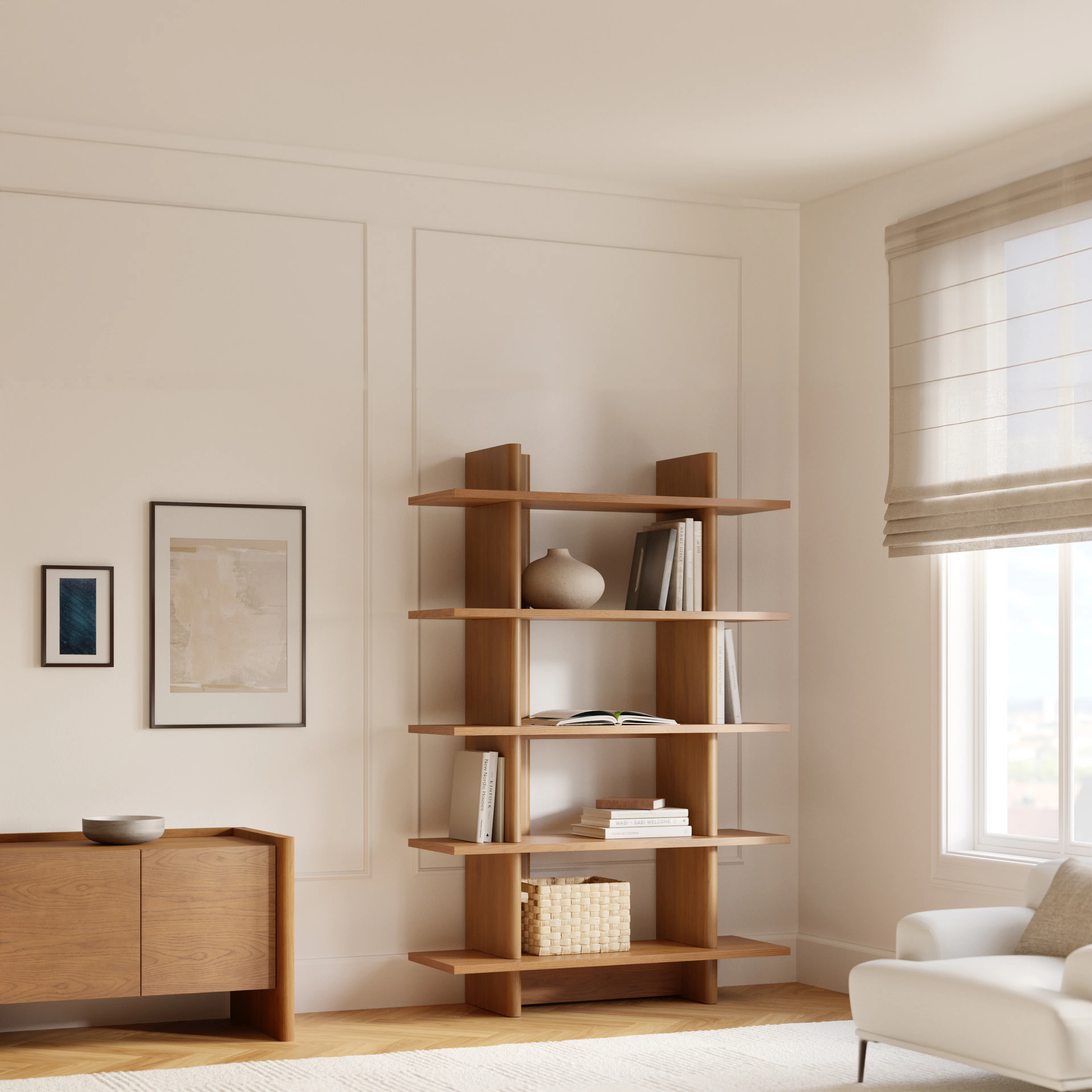 Torme 48" Bookcase, Tall - Smoked Oak
