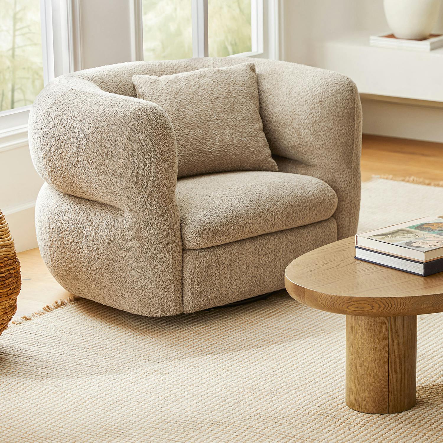 Quinn Mushroom Brown Textured Fabric Swivel Chair with Cushion