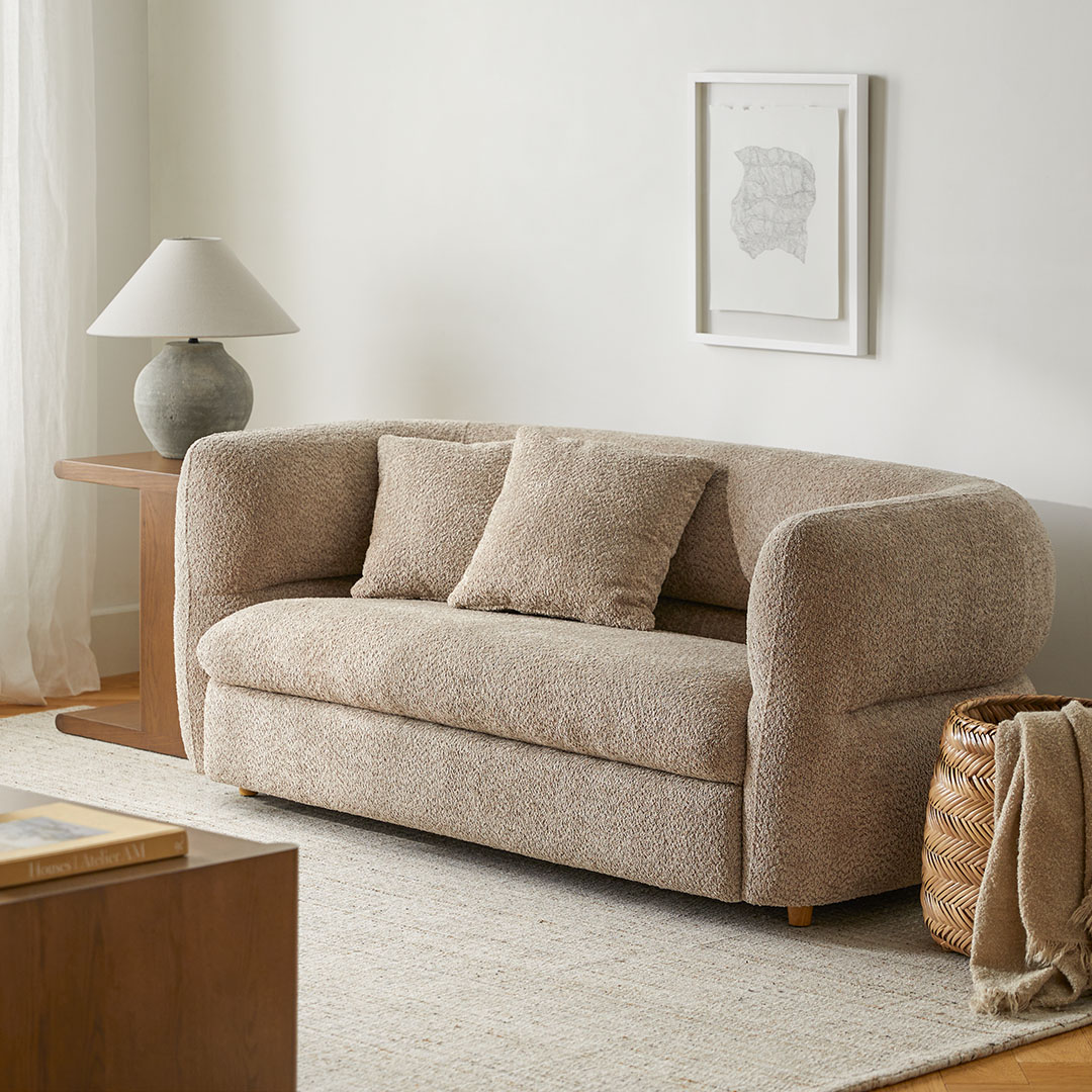 Quinn Mushroom Brown Textured Fabric Loveseat Sofa with Cushions | Article