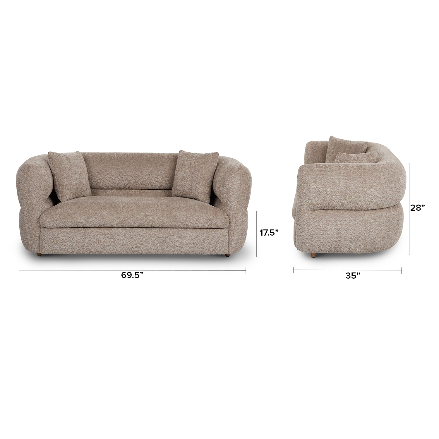 Quinn Mushroom Brown Textured Fabric Loveseat Sofa with Cushions