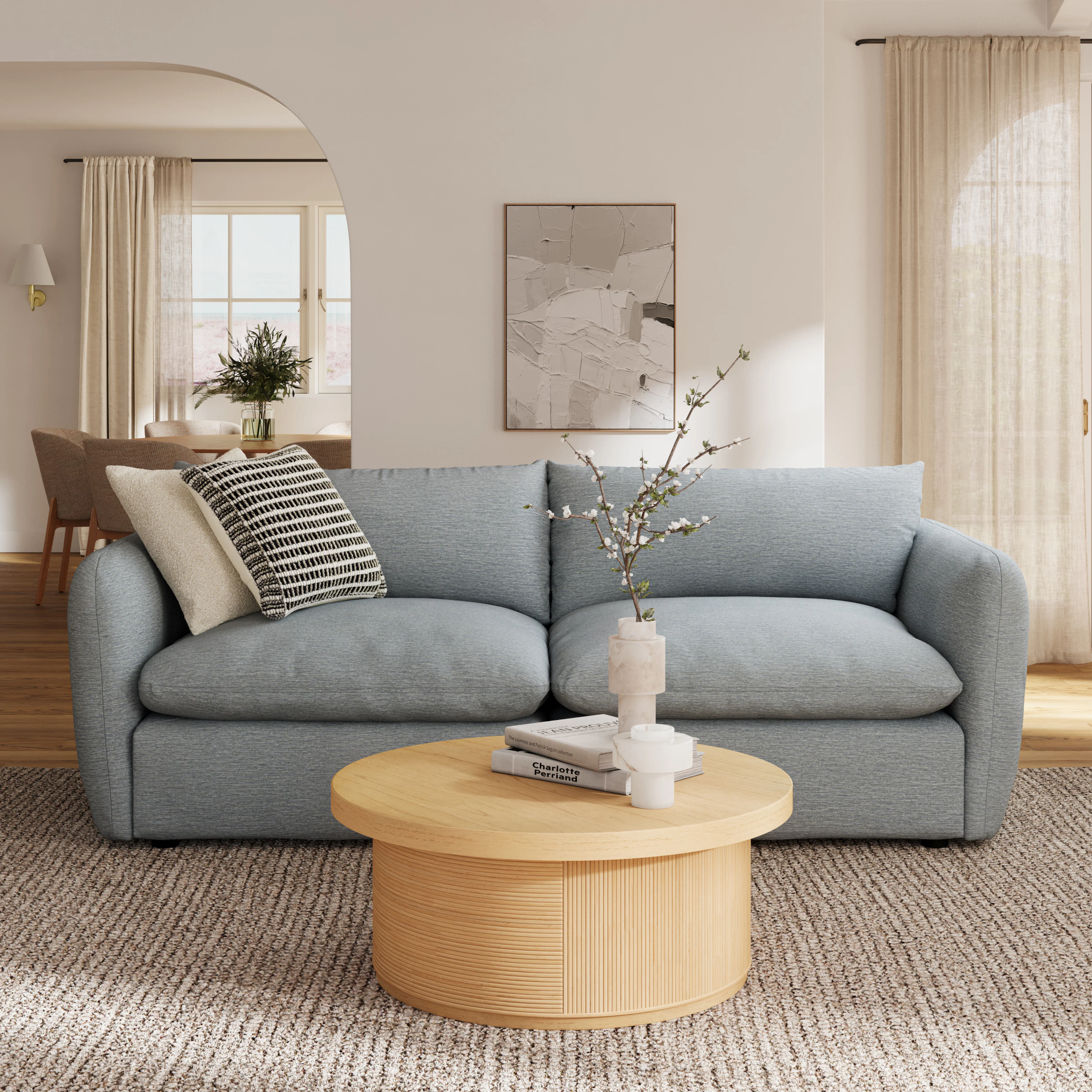 Leigh 92" Modular Sofa - Silver Light Blue
