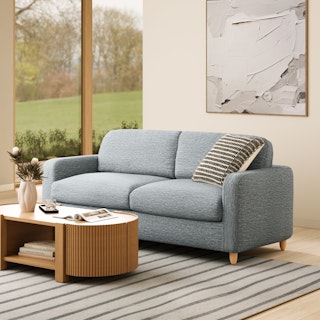 Vati 80" Sofa Bed - Natural Oak and Silver Light Blue