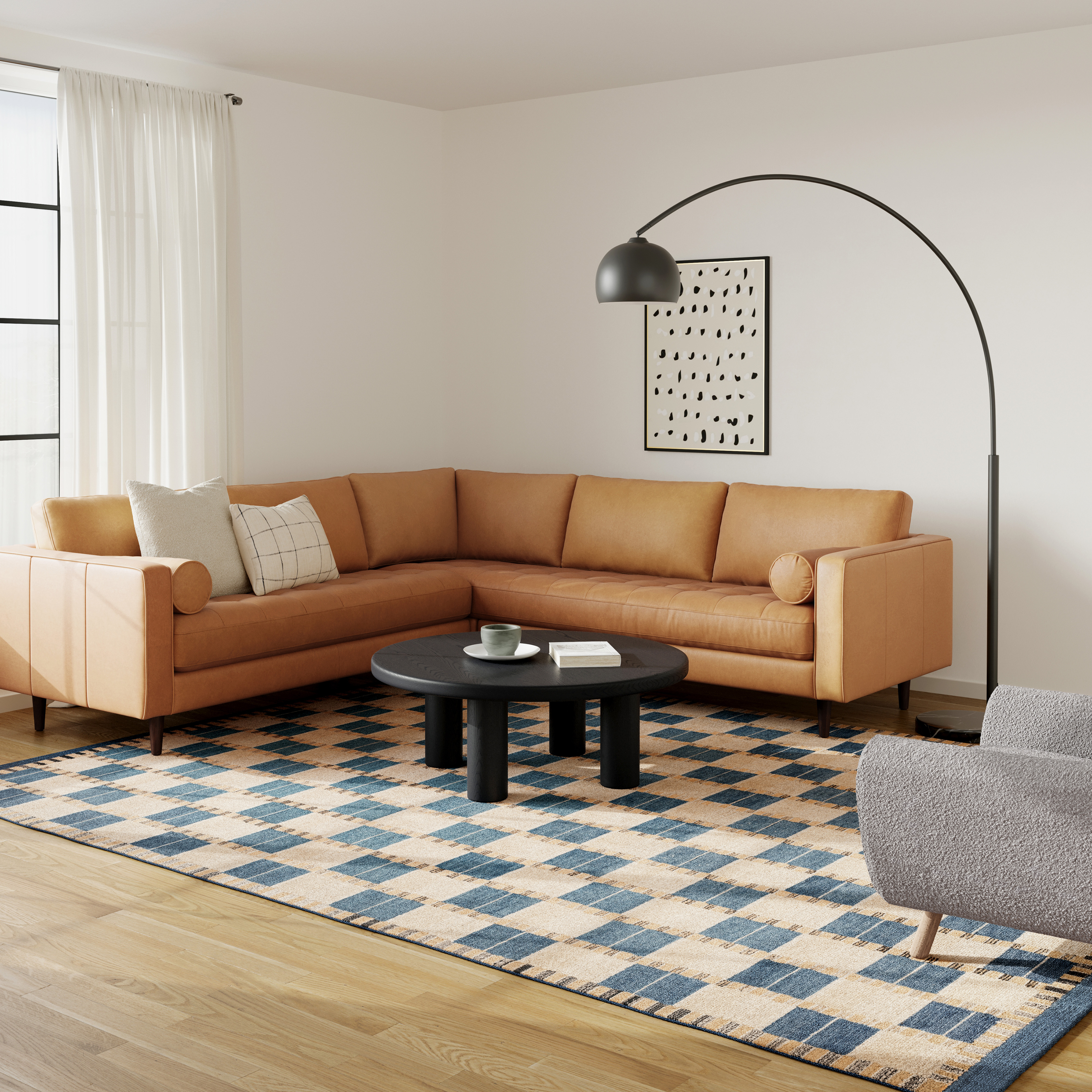 Sven 107" Tufted Leather Corner Sectional - Thumbnail 4