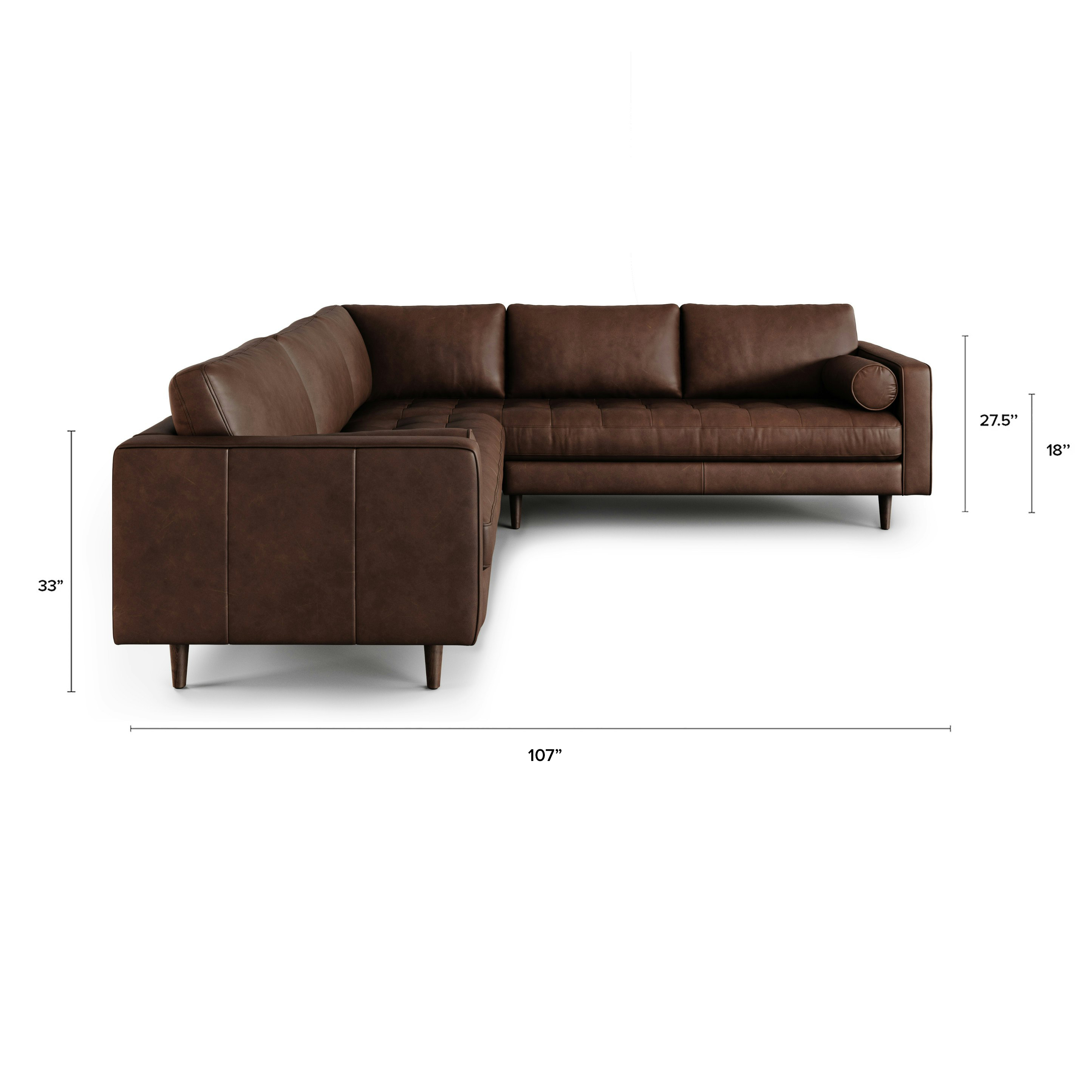 Sven 107" Tufted Leather Corner Sectional - Thumbnail 5