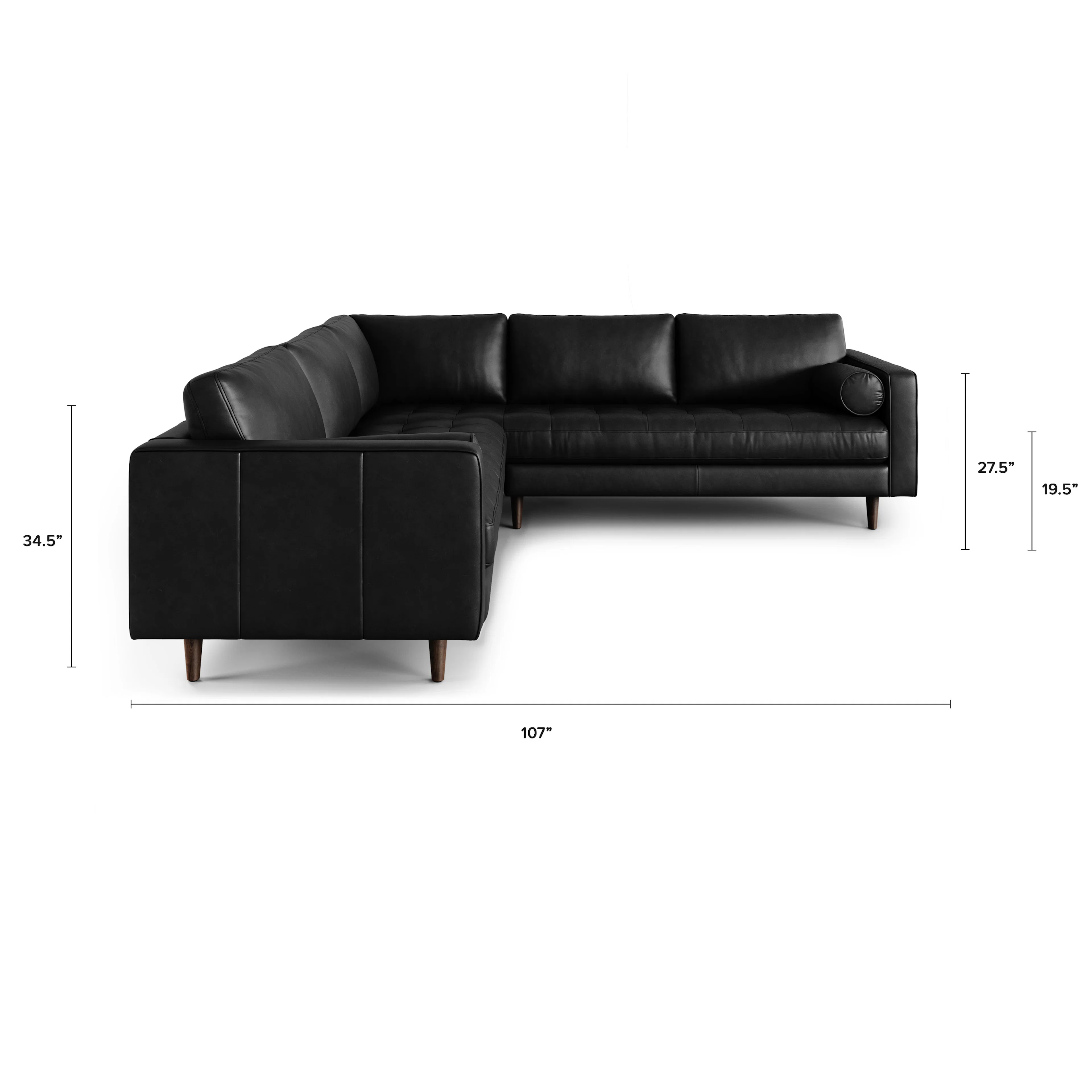 Sven 107" Tufted Leather Corner Sectional - Oxford Black