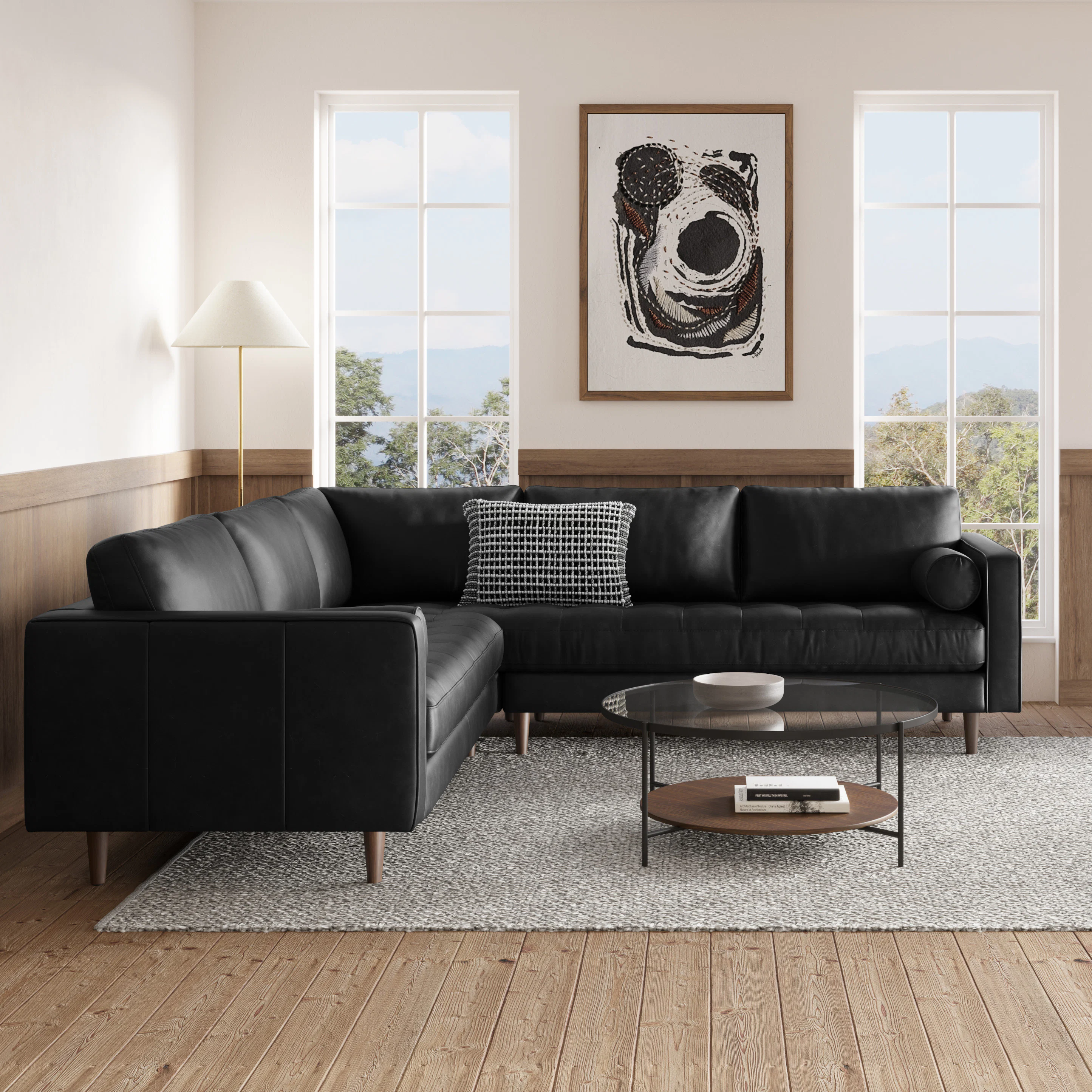 Sven 107" Tufted Leather Corner Sectional - Oxford Black