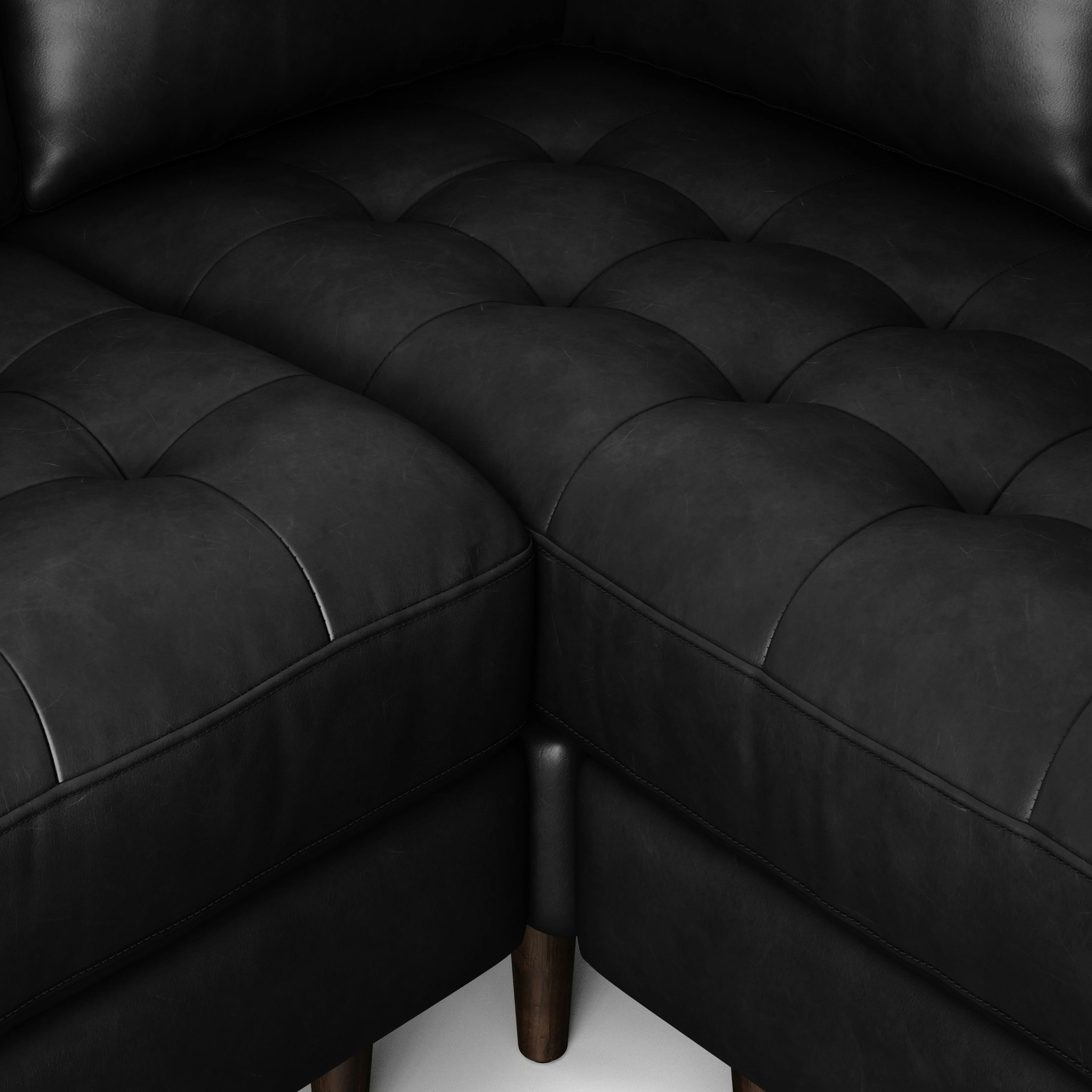 Sven 107" Tufted Leather Corner Sectional - Oxford Black
