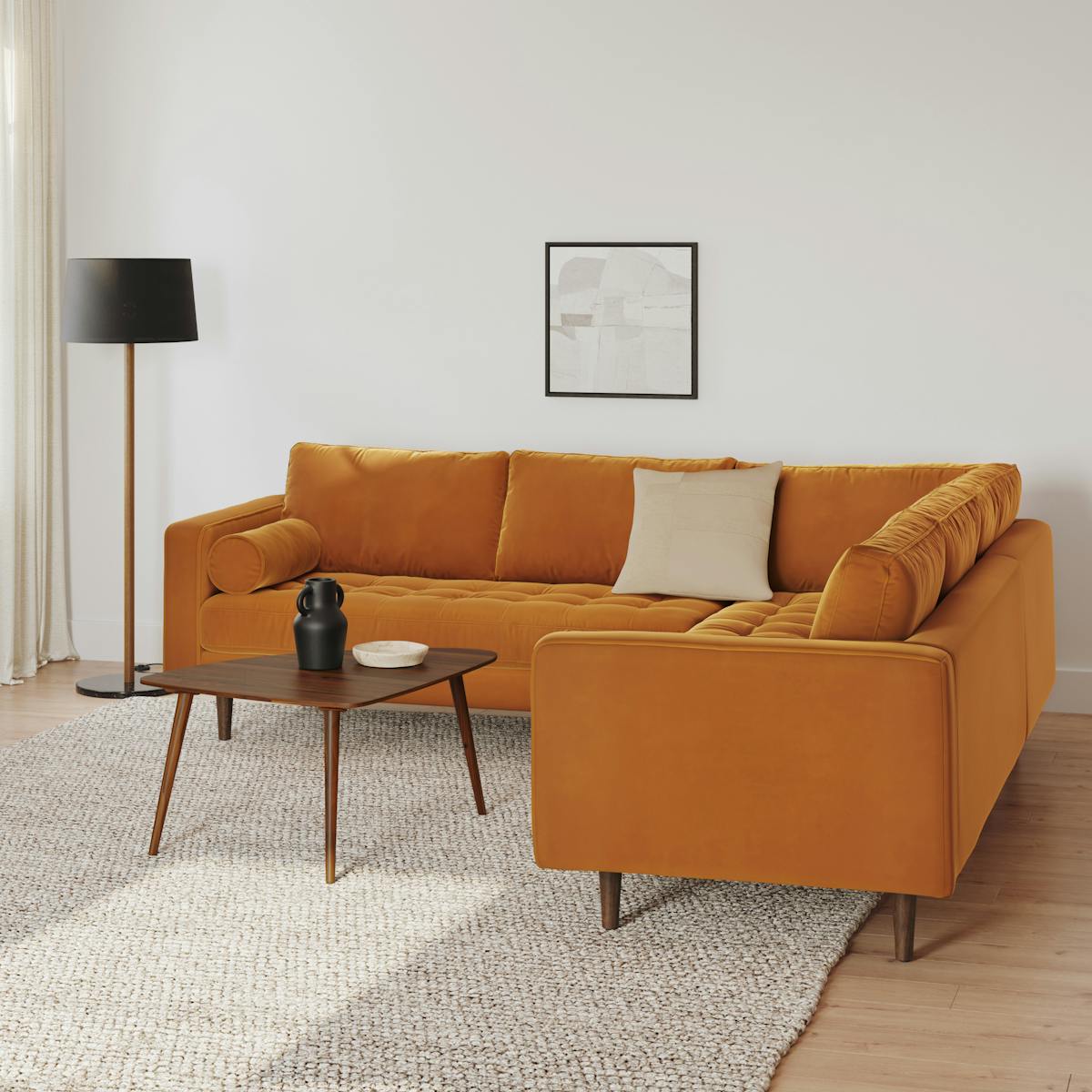 Sven Plush Pacific GingerTufted Velvet Corner Sectional Sofa | Article