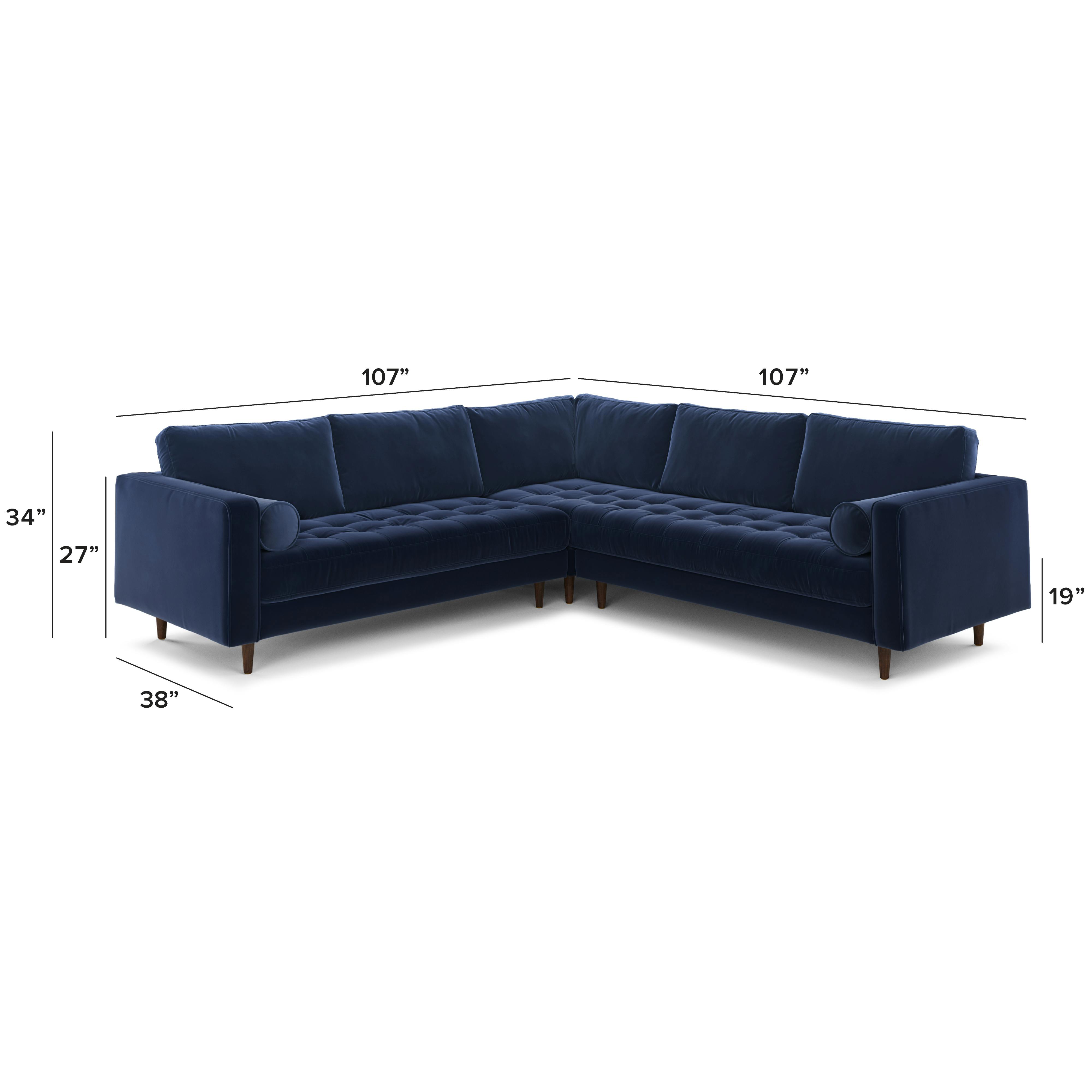 Sven Plush Cascadia Blue Tufted Velvet Corner Sectional Sofa | Article