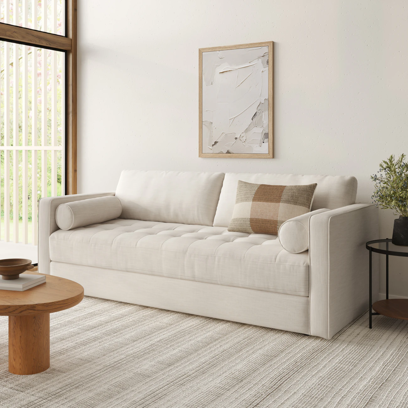 Sven 88" Tufted Sofa Bed - Biscuit Cream