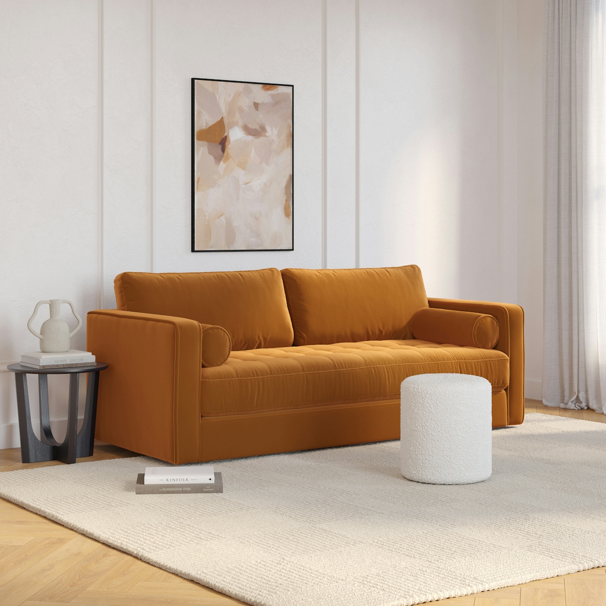 Sven 88" Tufted Velvet Sofa Bed - Plush Pacific Ginger