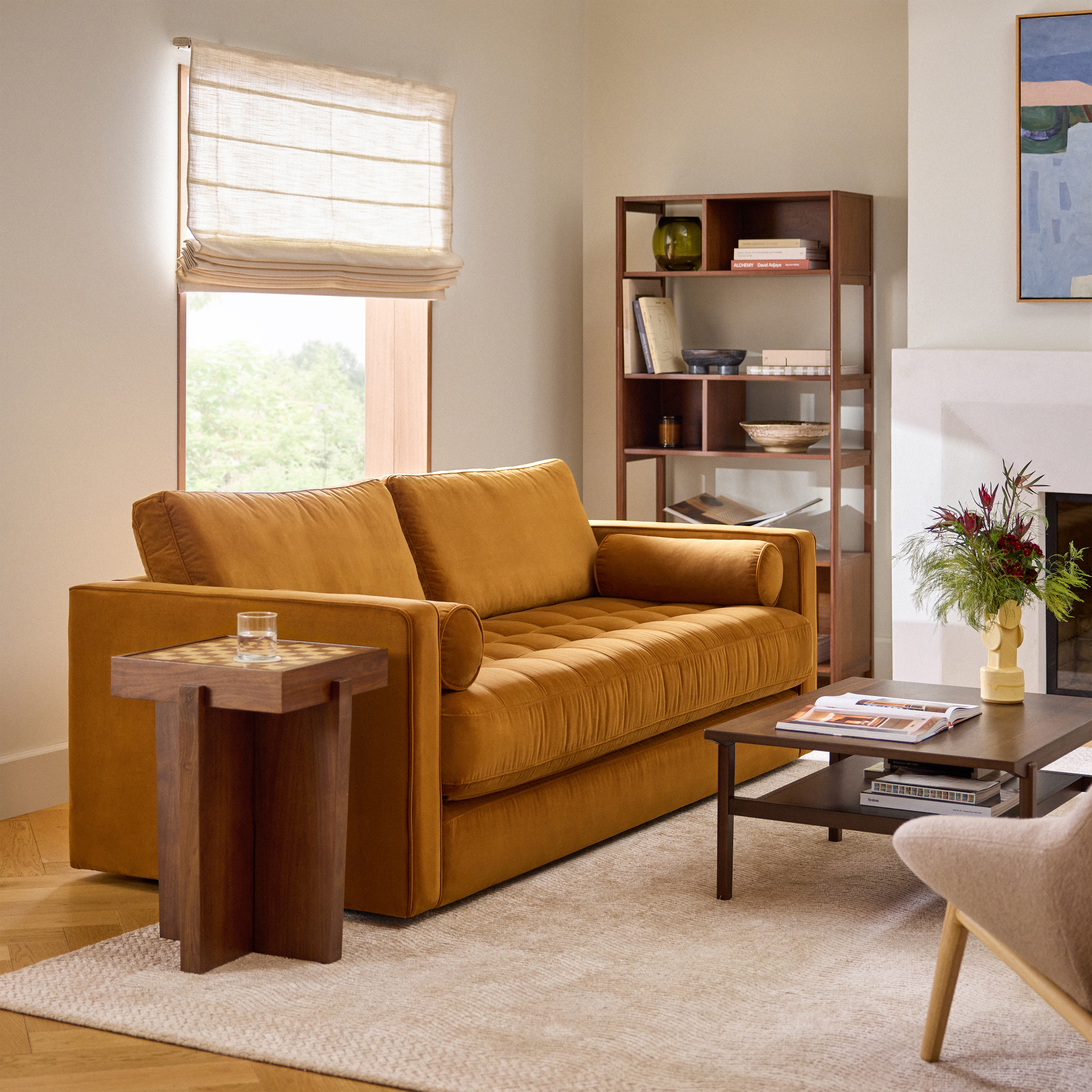 Sven Plush Pacific Ginger Tufted Velvet Fold-out Sofa Bed | Article