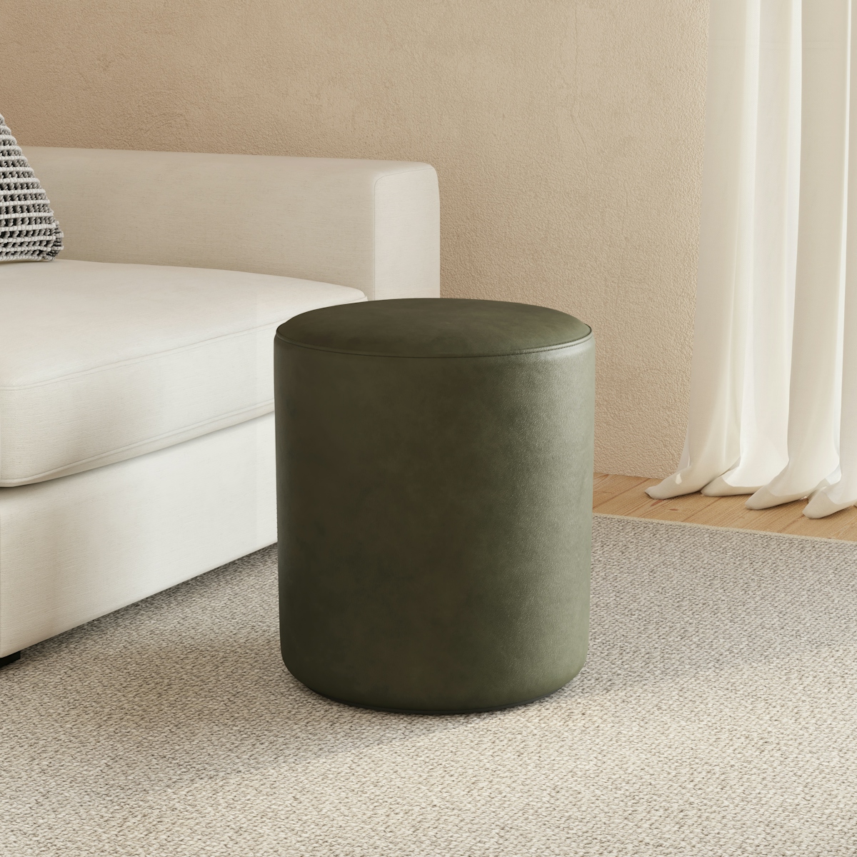 Cilo Charme Green Round Ottoman, Italian Leather | Article