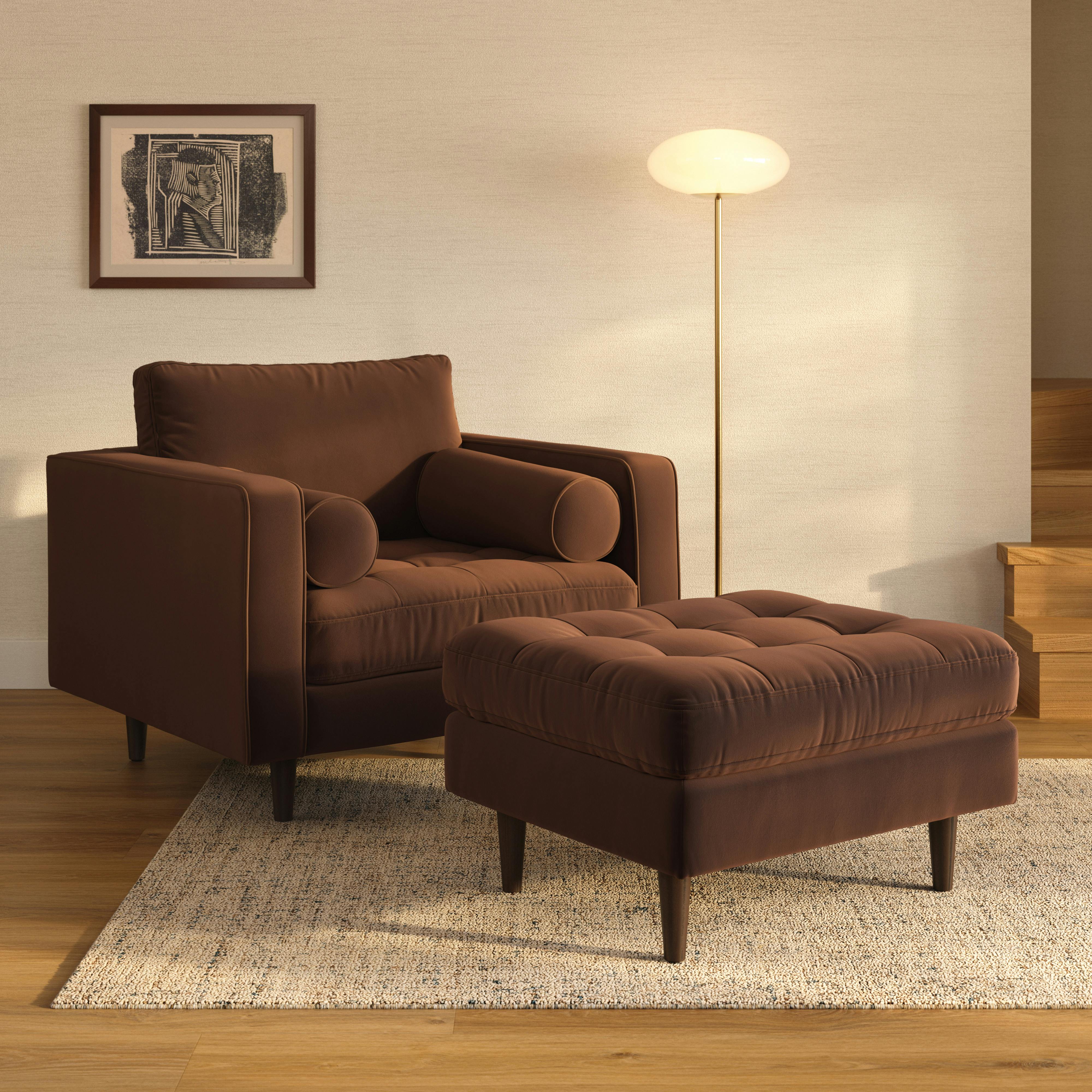 Sven Plush Pacific Brown Tufted Velvet Ottoman | Article