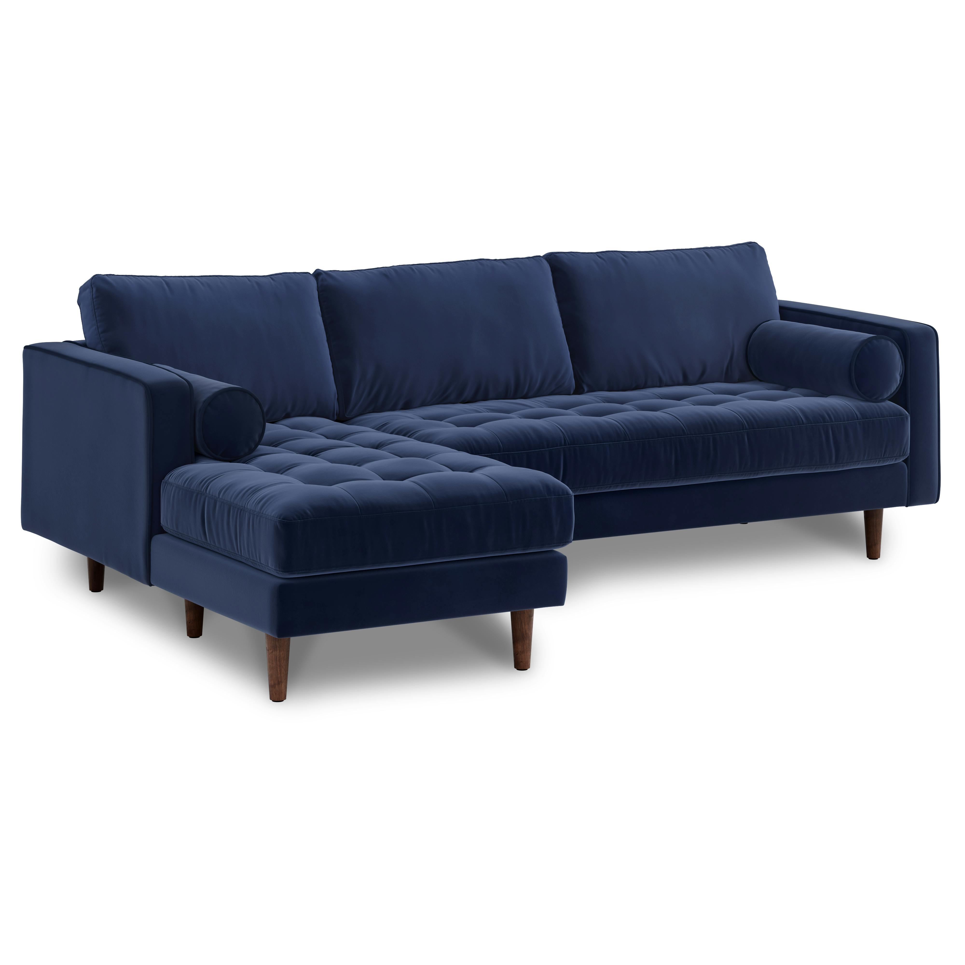 Sven Plush Cascadia Blue Tufted Velvet Left Sectional Sofa | Article