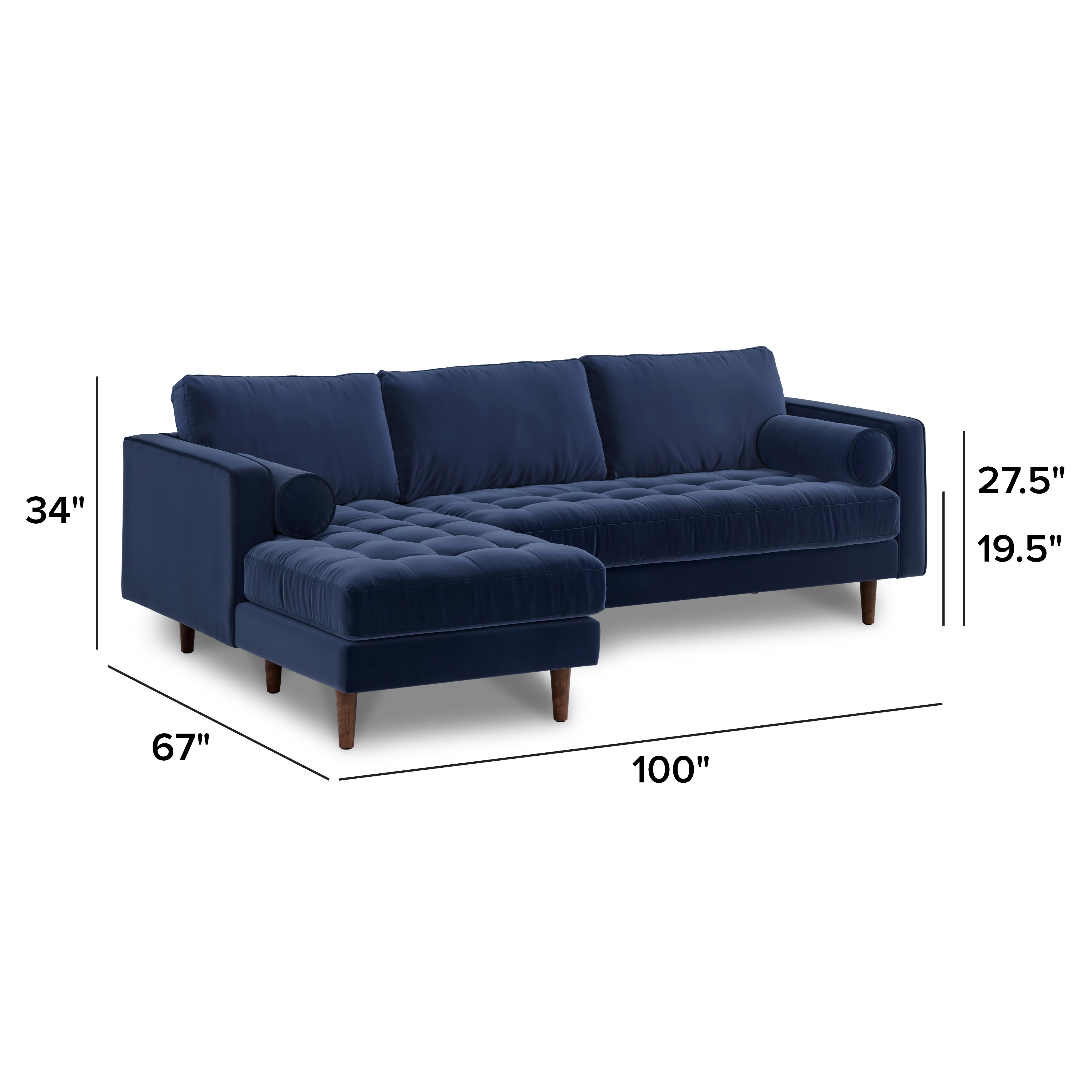 Sven Plush Cascadia Blue Tufted Velvet Left Sectional Sofa | Article
