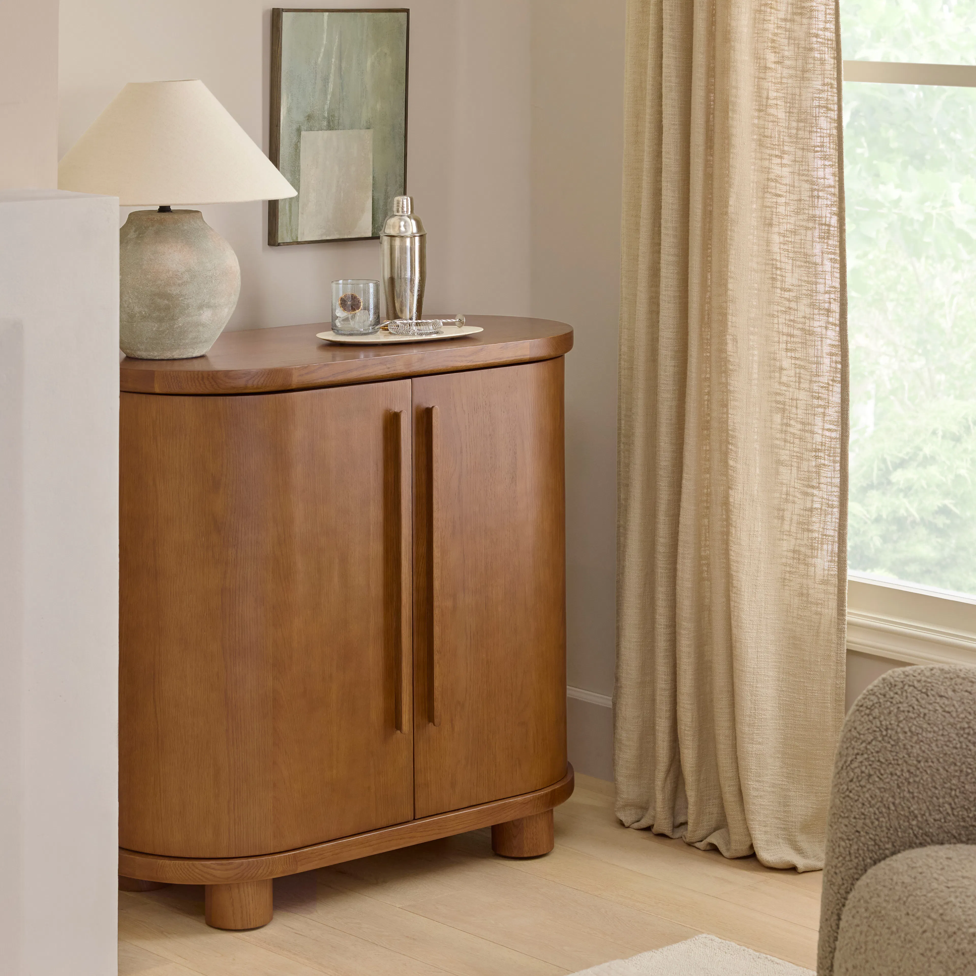 Jens 38" Bar Cabinet - Smoked Oak