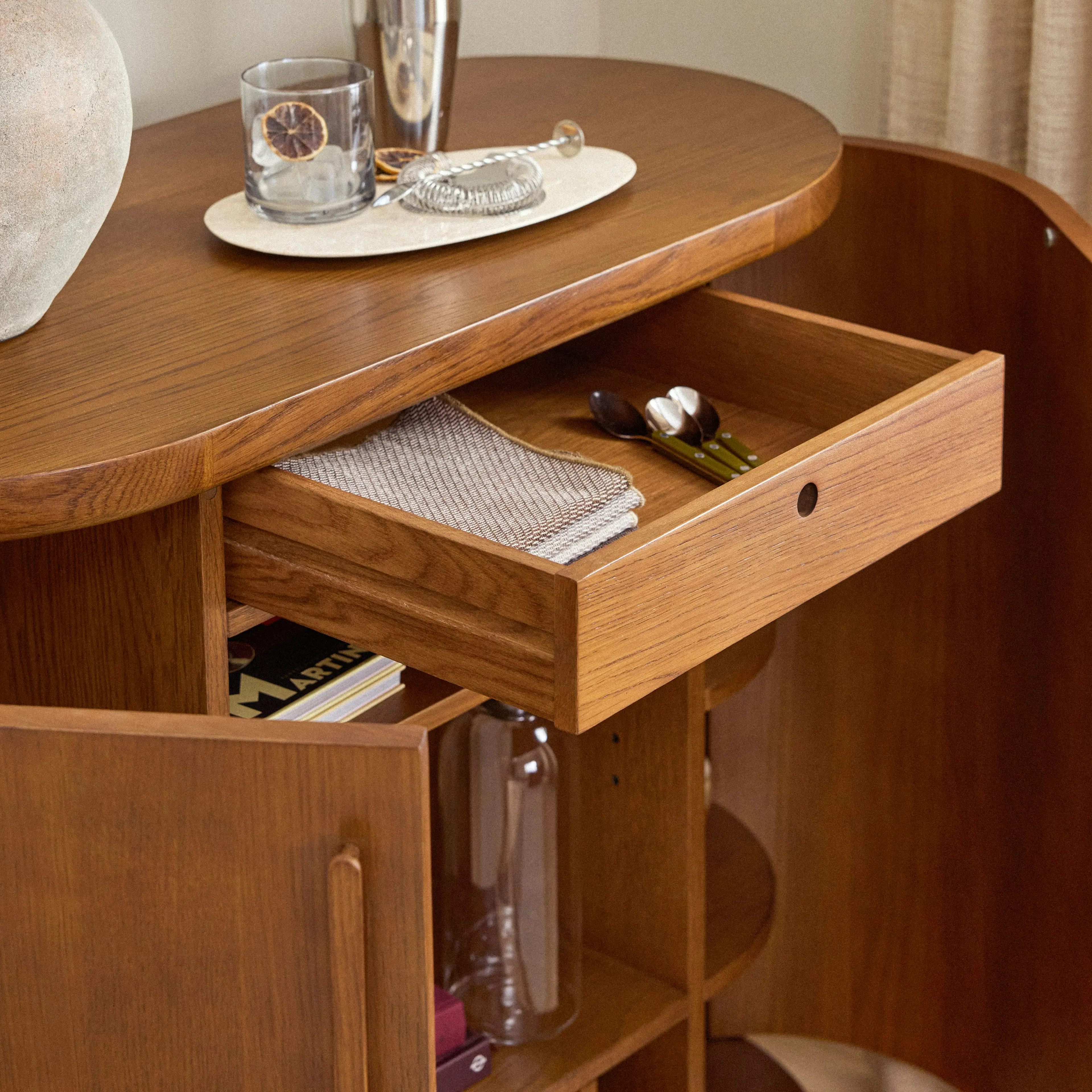 Jens 38" Bar Cabinet - Smoked Oak