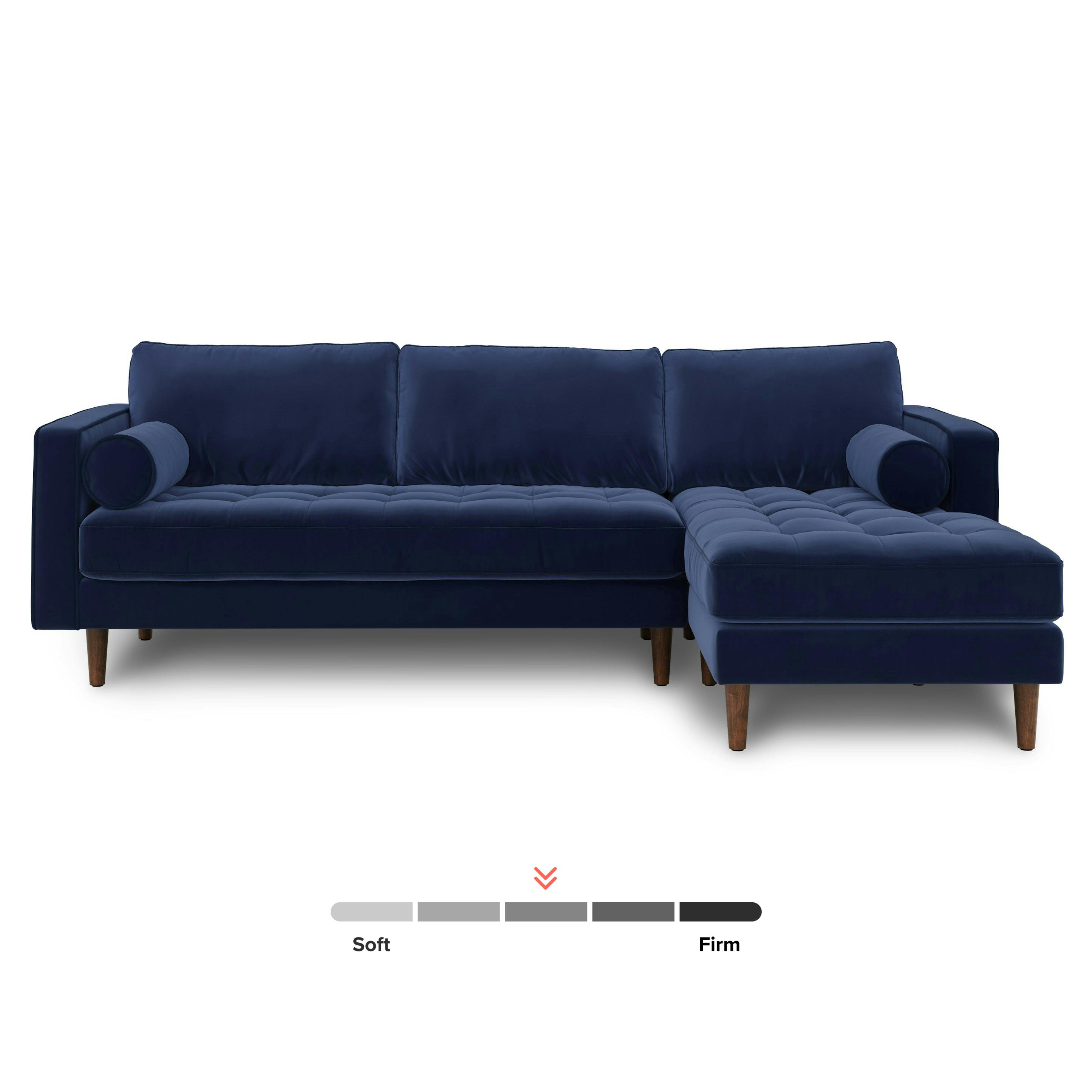 Sven Plush Cascadia Blue Tufted Velvet Right Chaise Sectional Sofa