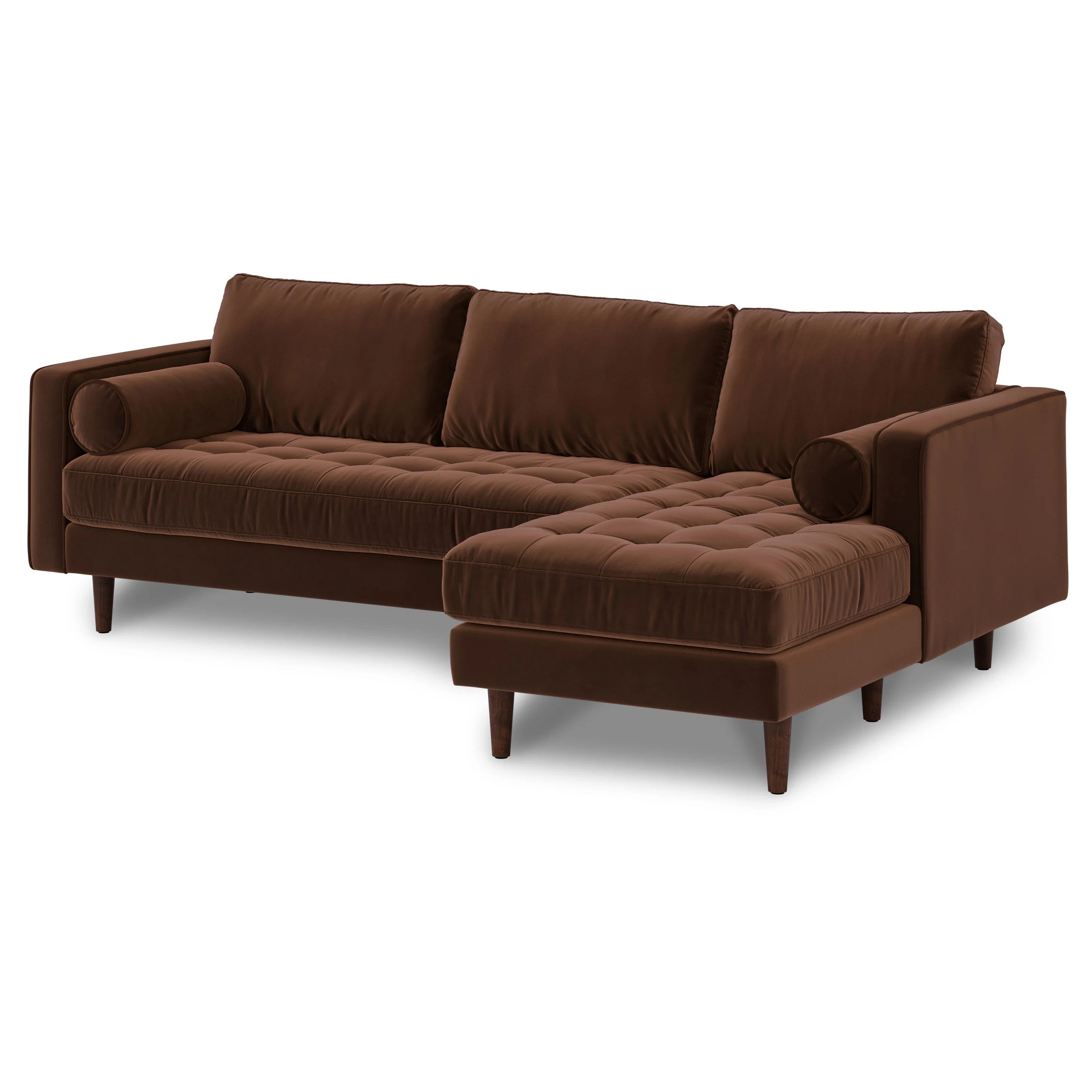 Sven 100" Tufted Velvet Right Sectional - Brown