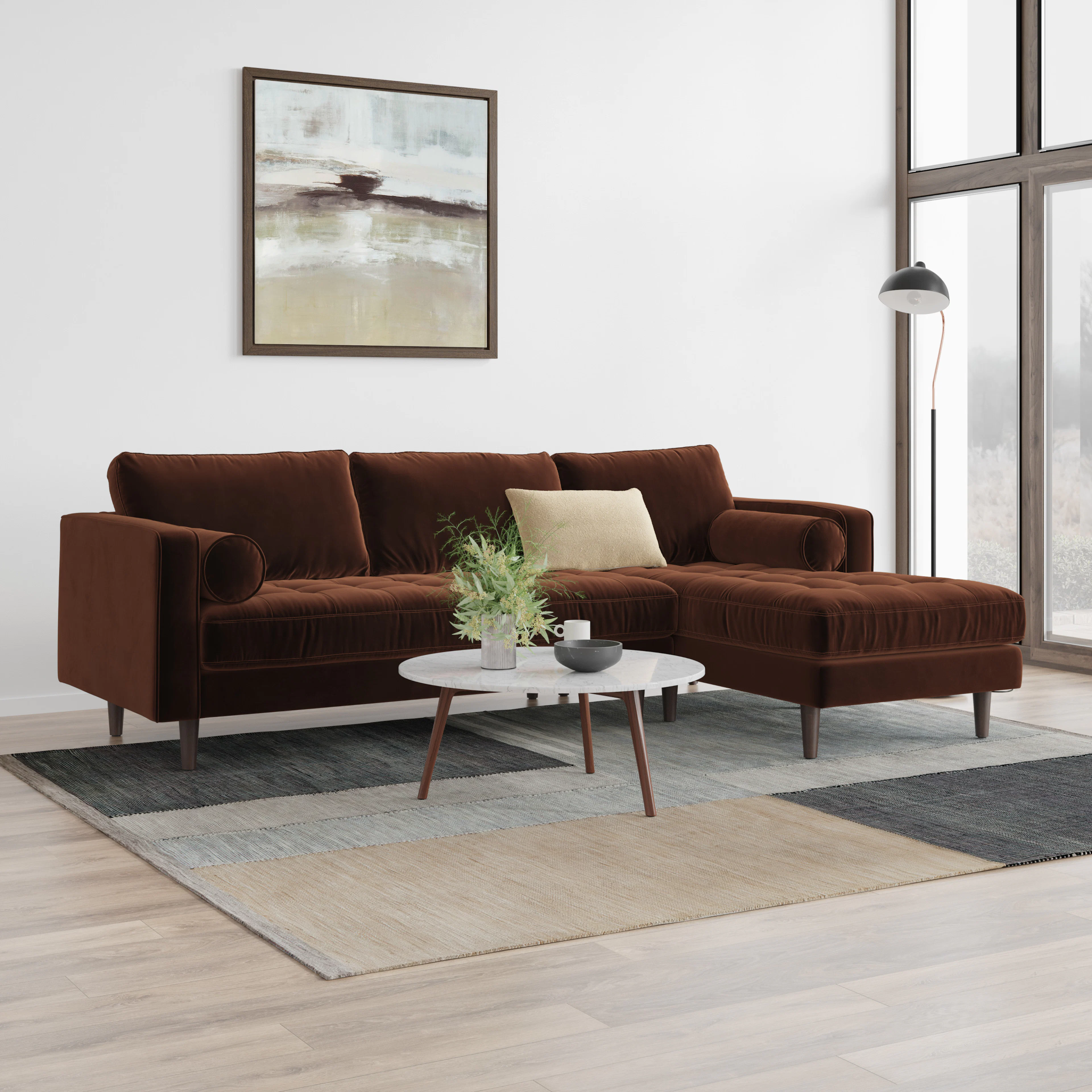 Sven 100" Tufted Velvet Right Sectional - Brown