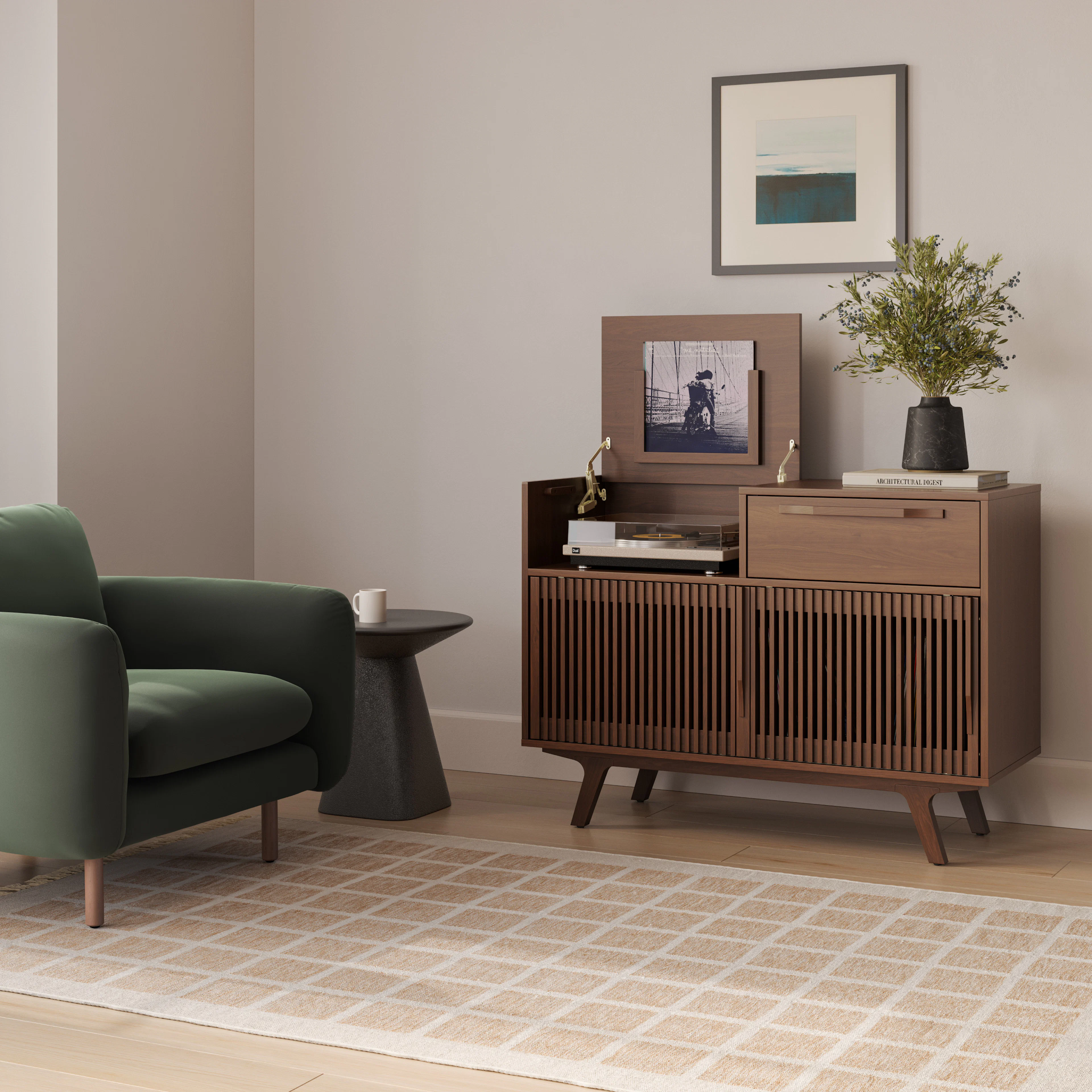 Jokuna 48" Vinyl Media Unit - Walnut