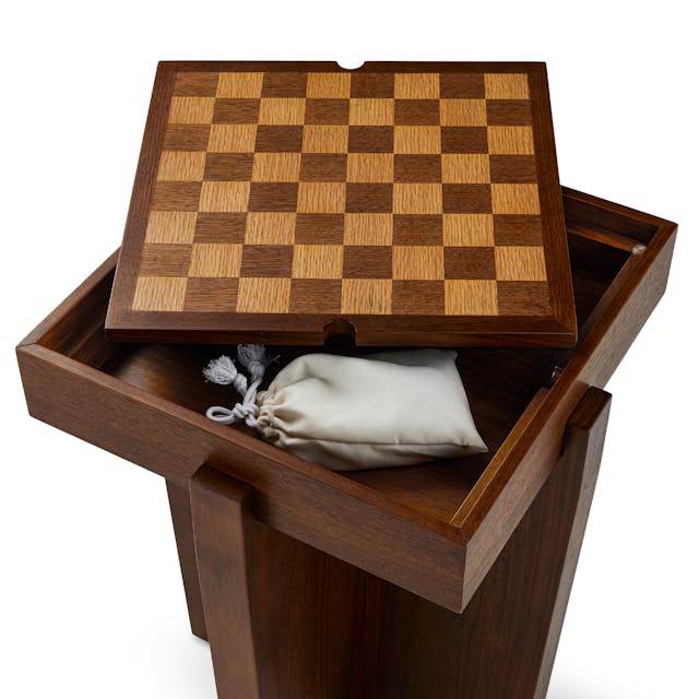 Compact Checkerboard Harmon Walnut Checker board Game Side Table Combo | Article