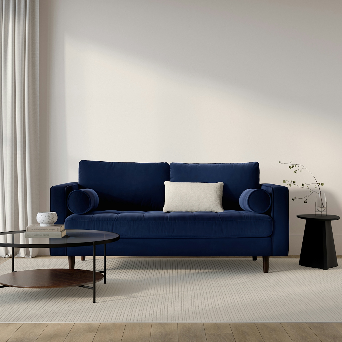 Sven Plush Cascadia Blue Tufted Velvet Loveseat Article