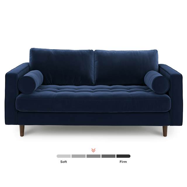 Sven Plush Cascadia Blue Tufted Velvet Loveseat | Article