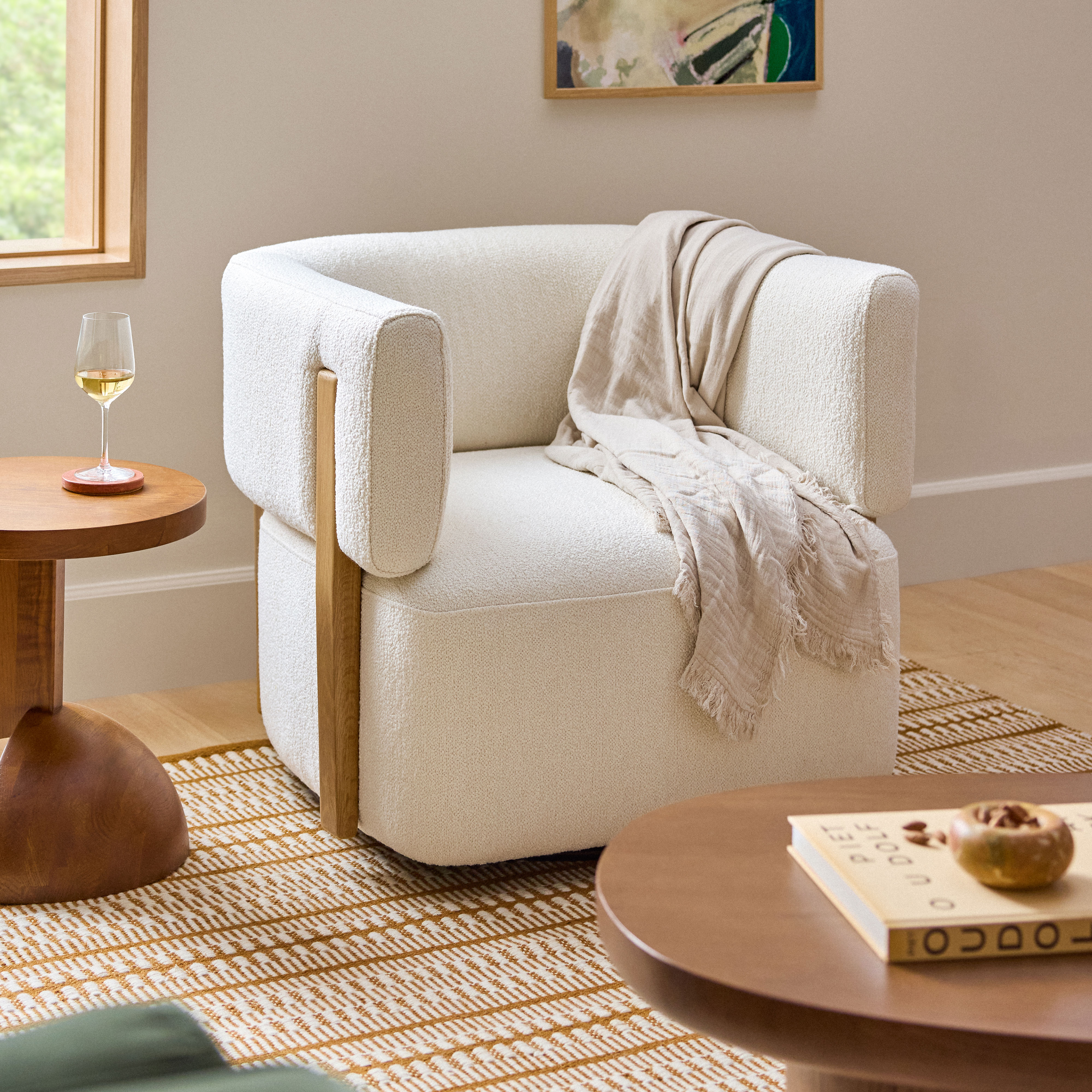 Julie Ivory Wool Bouclé Swivel Chair | Article