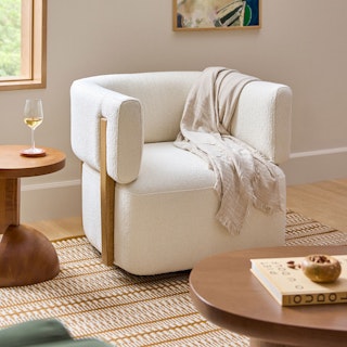 Julie 32" Swivel Chair - Ivory Wool Bouclé