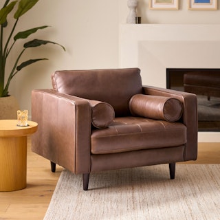 Sven 42" Tufted Leather Lounge Chair - Taos Brown