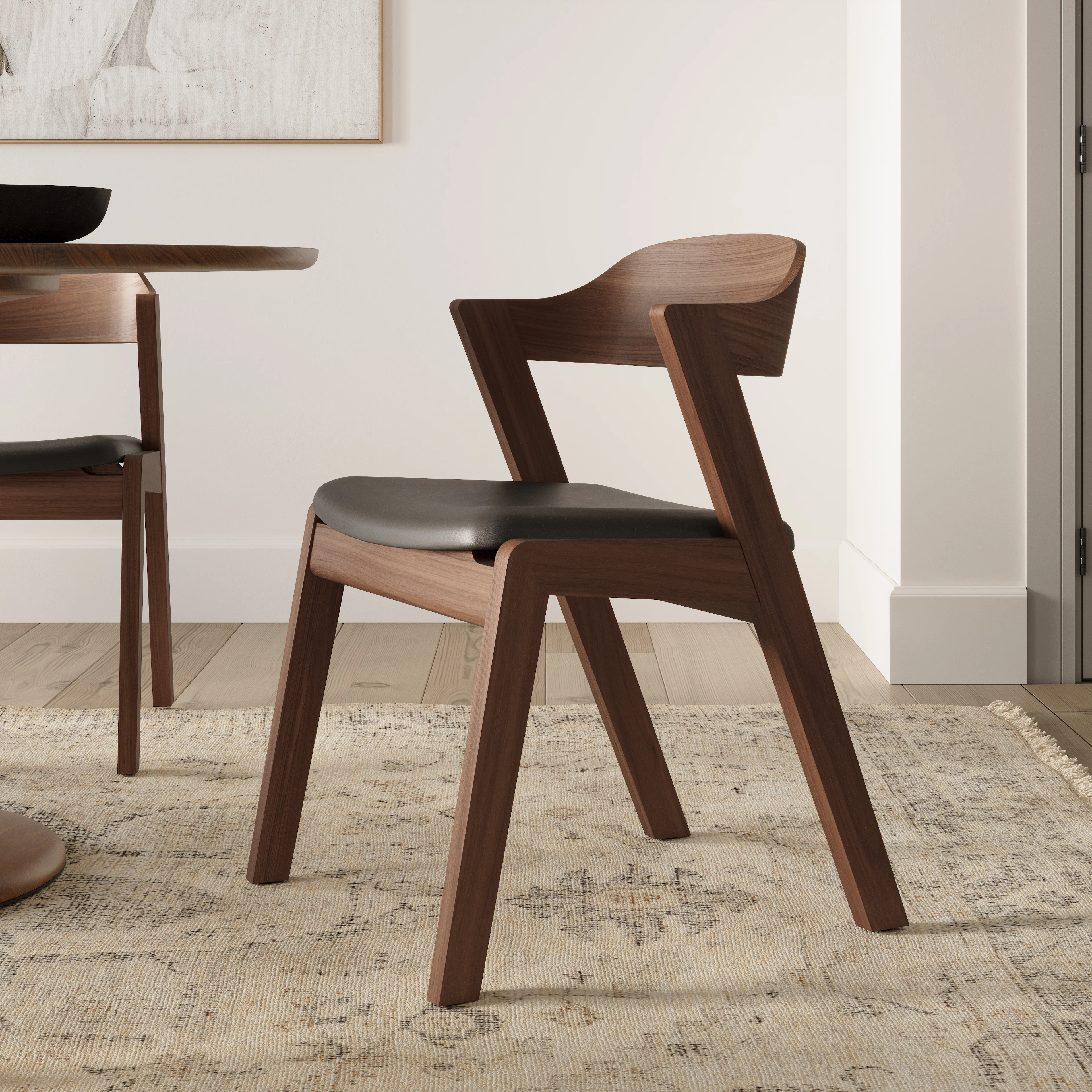 Meja Leather Dining Chair - Walnut & Oxford Black