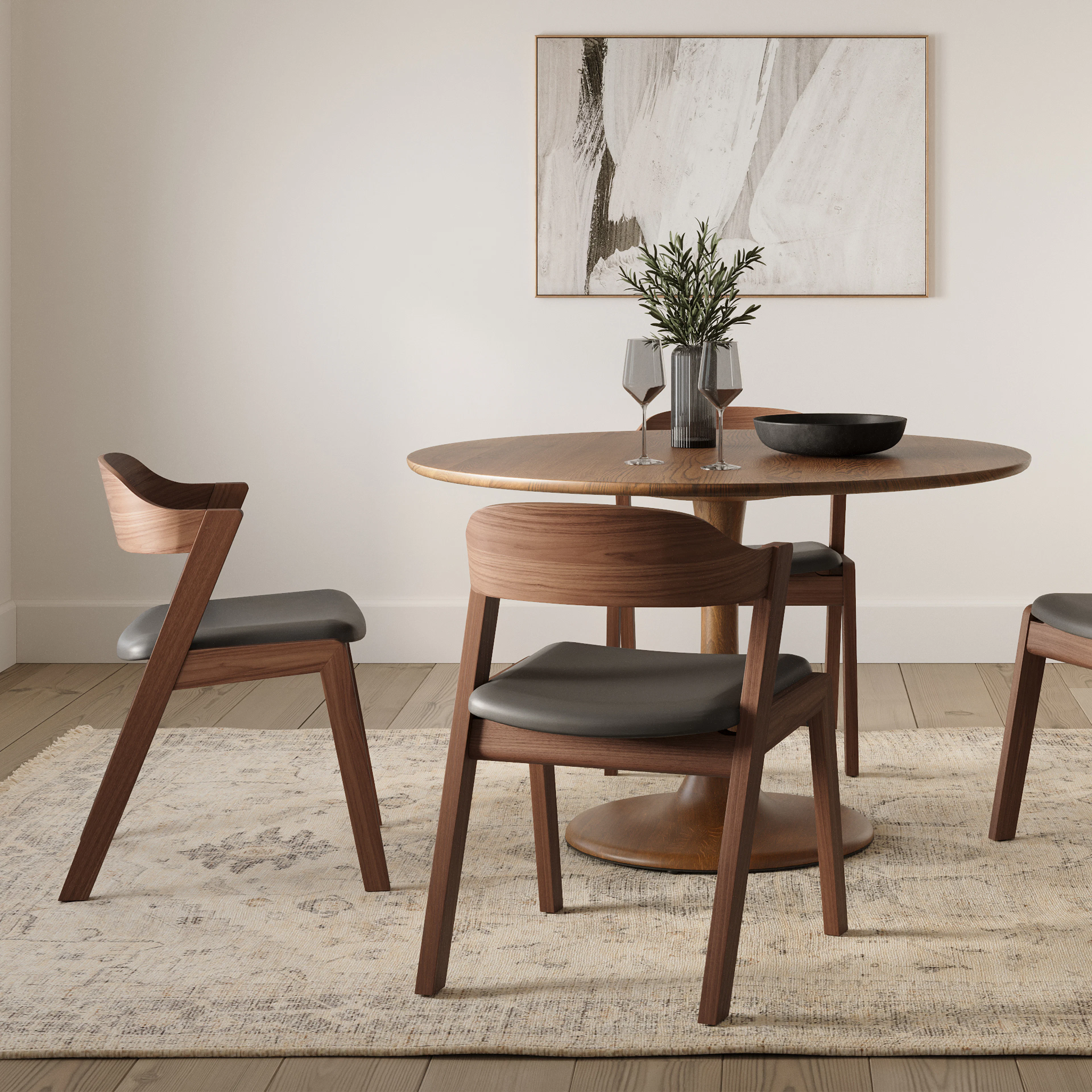 Meja Leather Dining Chair - Walnut and Oxford Black