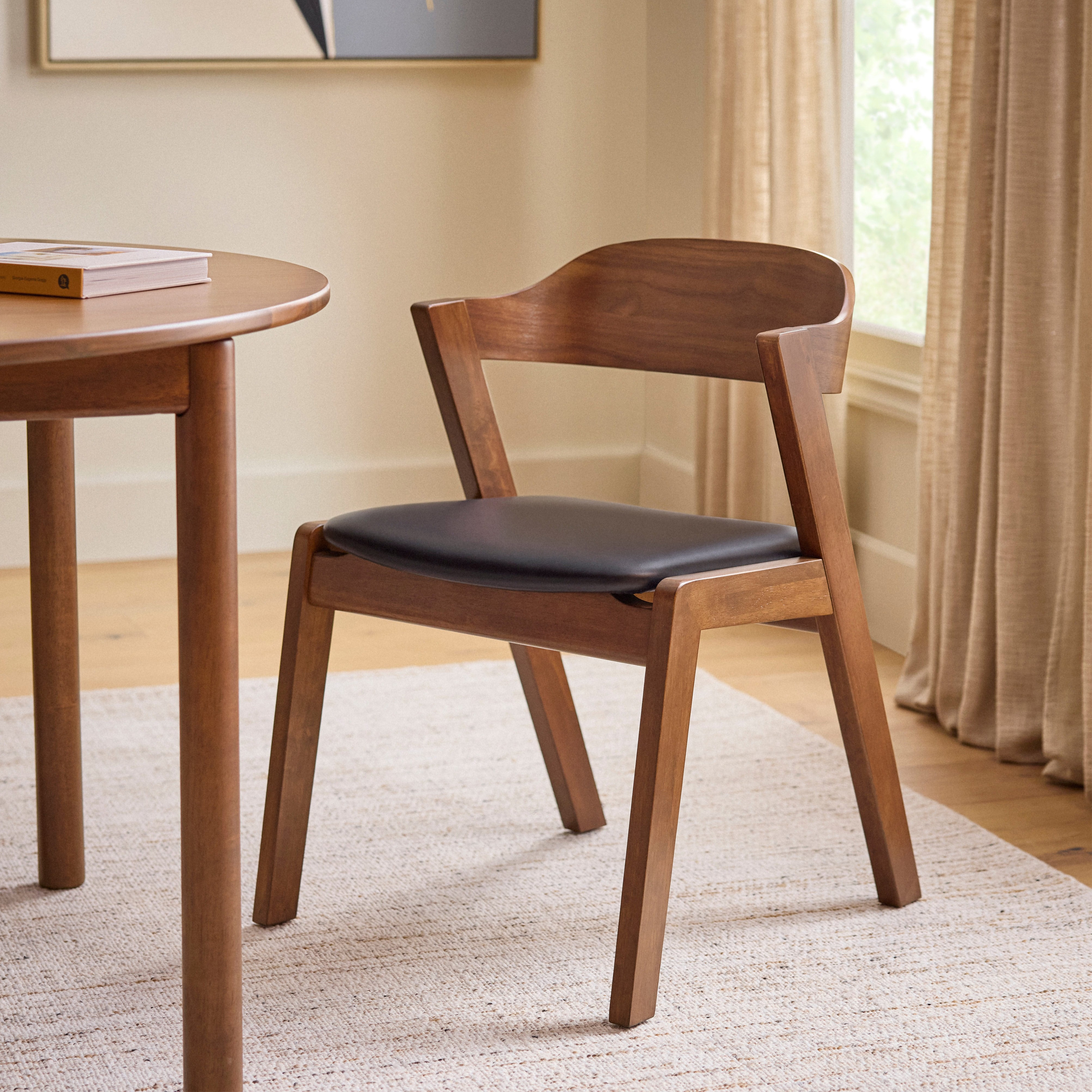 Meja Black Leather + Walnut Wood Dining Chair | Article