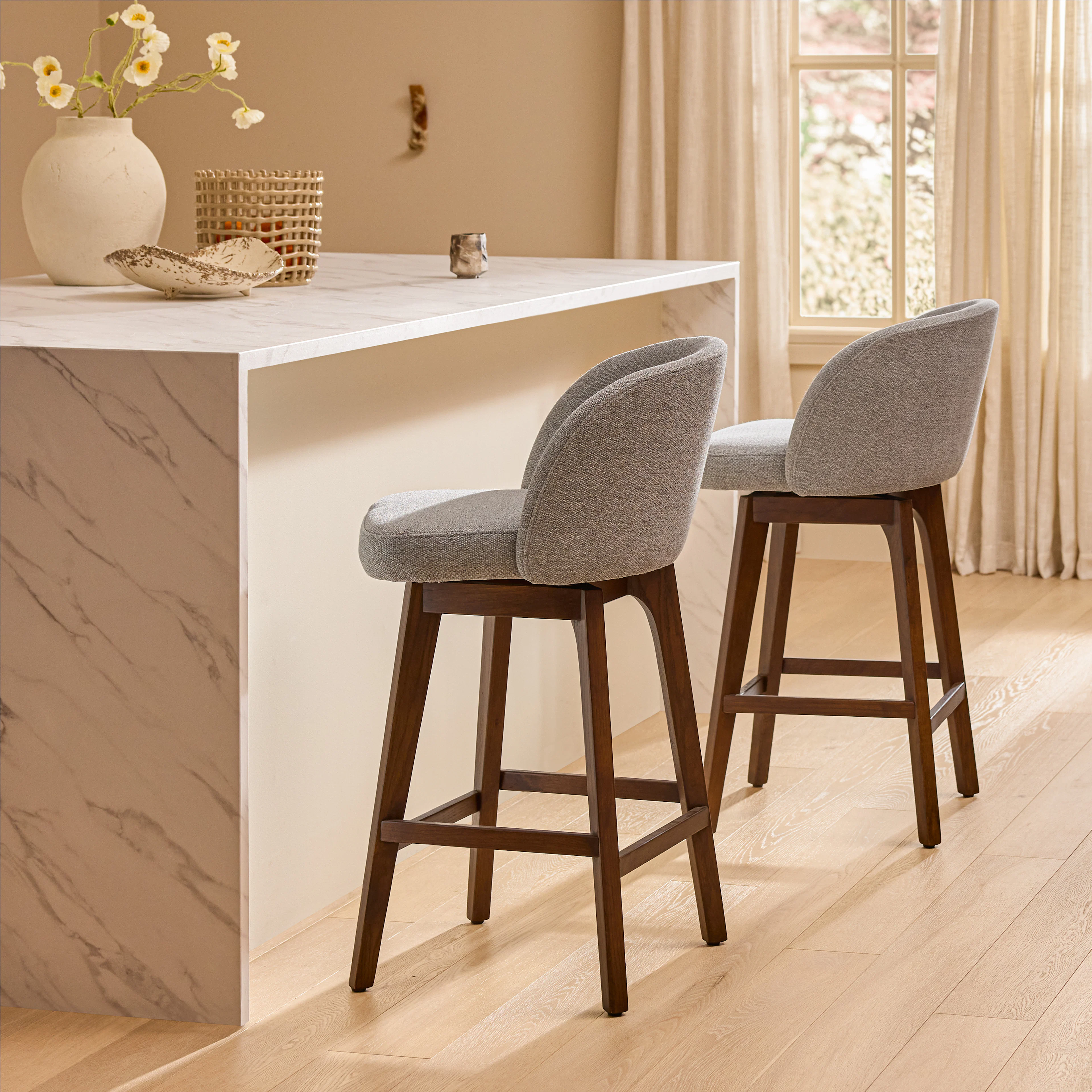 Alta Swivel Counter Stool - Walnut & Camellia Gray