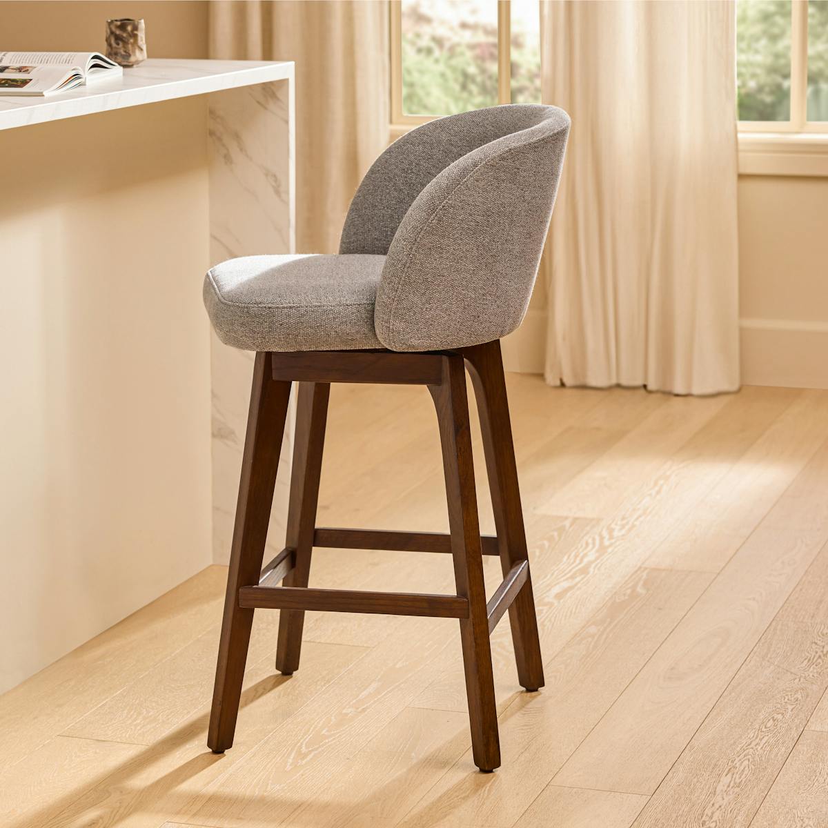 Alta Swivel Counter Stool - Walnut and Camellia Gray Article