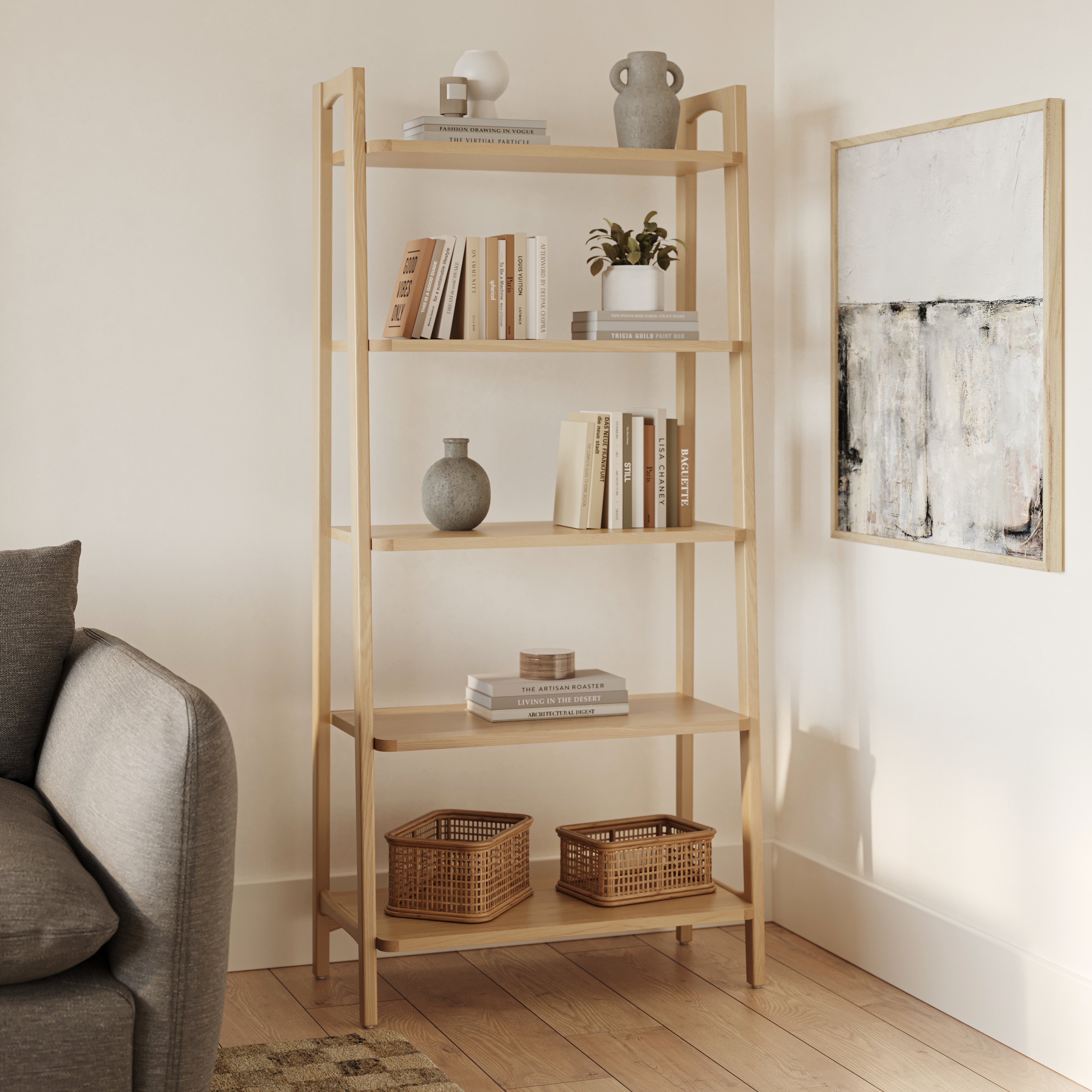 Krossa 32.5" Tall Shelving Unit - White Oak
