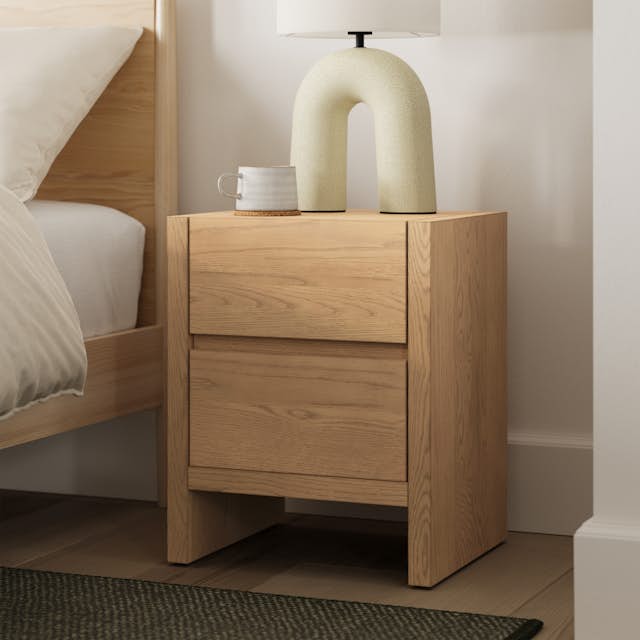 Leif 2-Drawer White Oak Nightstand | Stylish & Functional