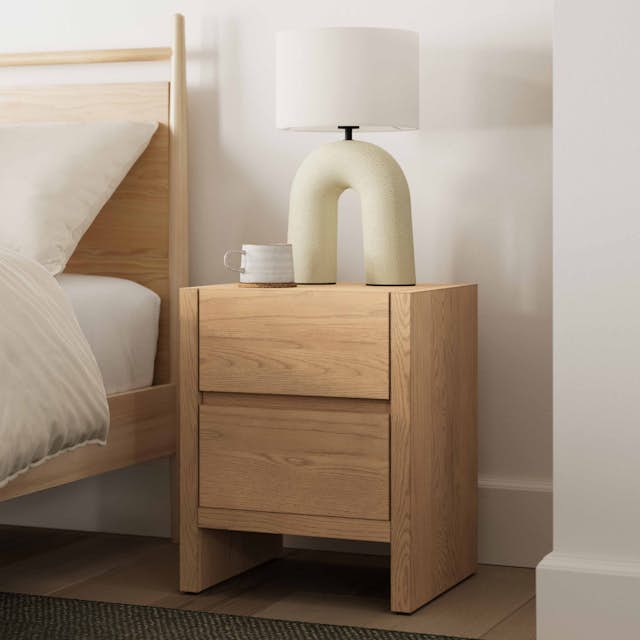 Leif 2-Drawer White Oak Nightstand | Stylish & Functional